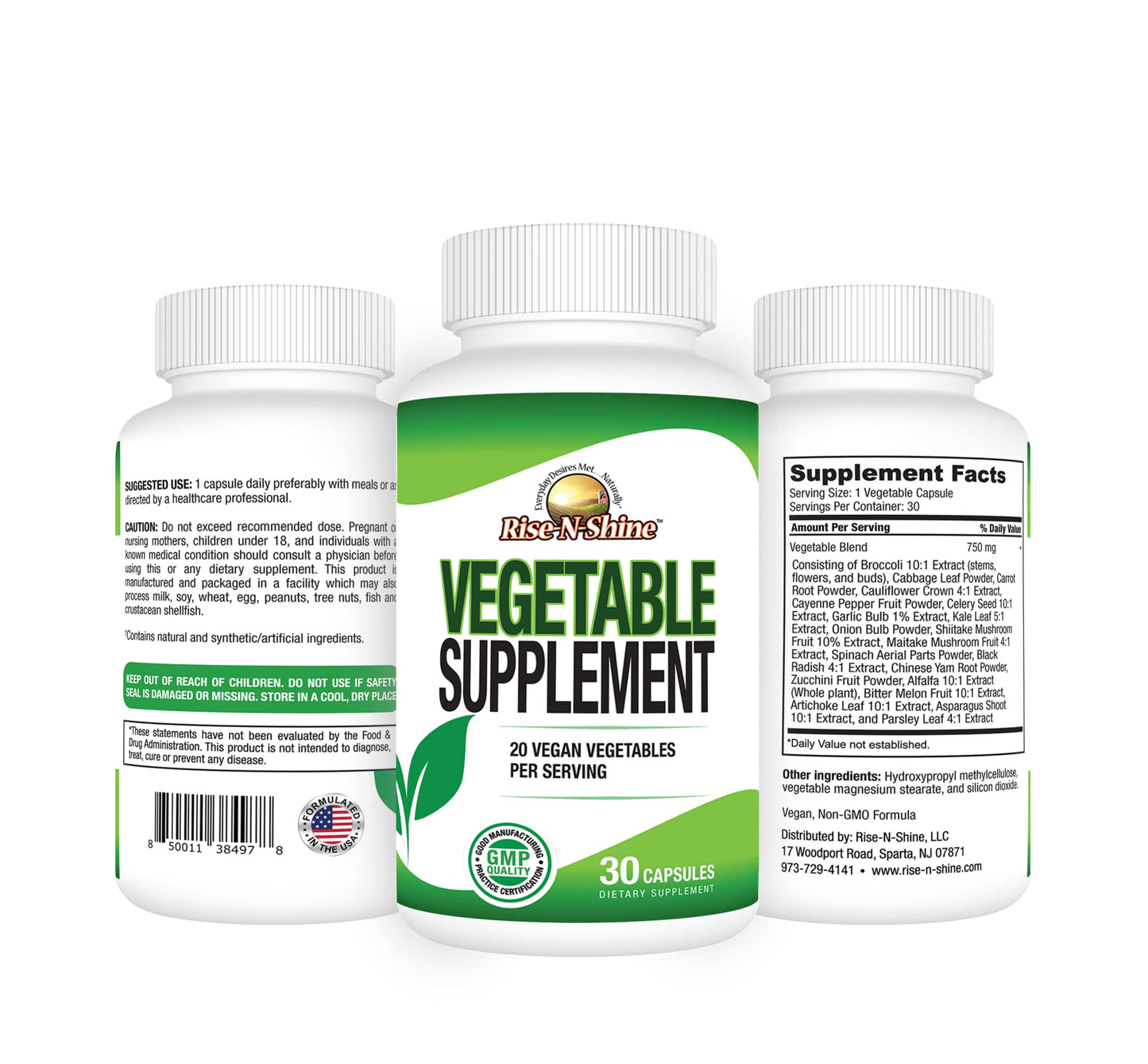 Rise-N-Shine Vegetable Supplement with 20 Veggies Blend - Capsule, 30 Count