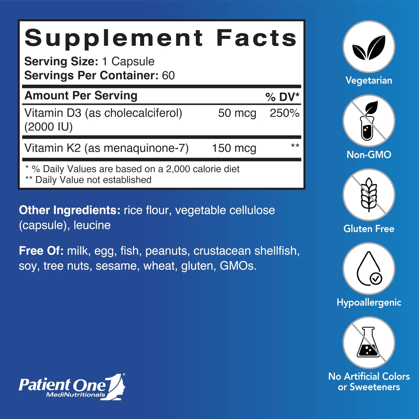 Patient One Vitamin K2 and D3 Capsule, 60 Capsules