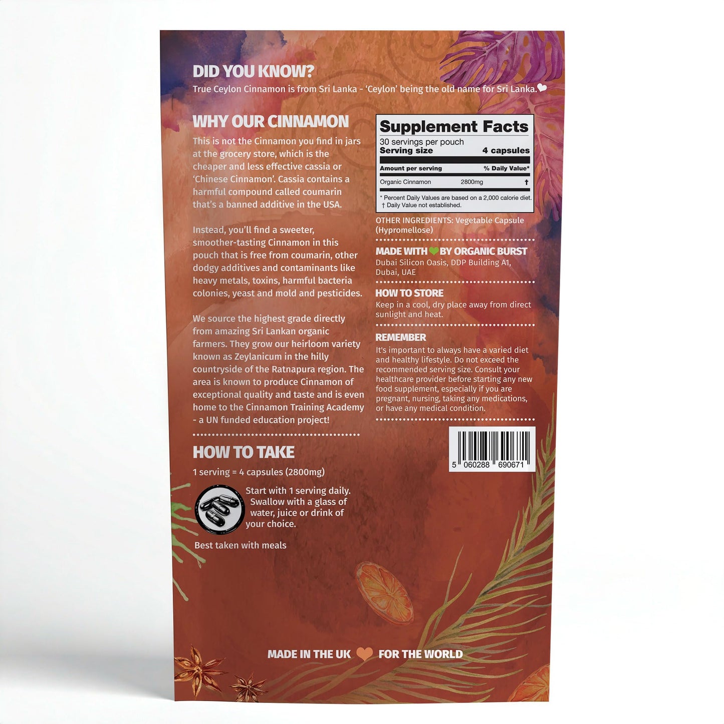 Organic Burst Cinnamon Capsules, True Ceylon Cinnamon from Sri Lanka, 1 Capsule