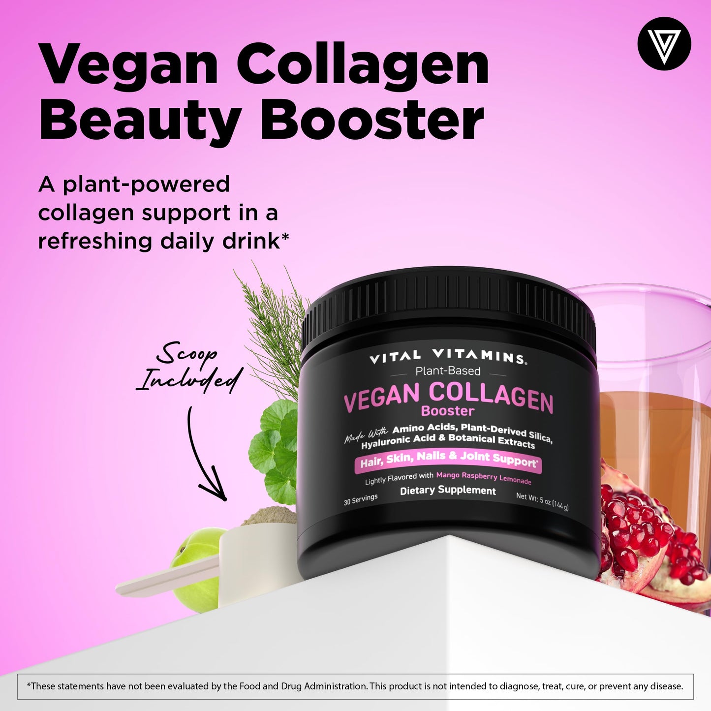 Vital Vitamins Vegan Collagen Booster Powder with Amino Acids & Vitamin C, 5 Ounce