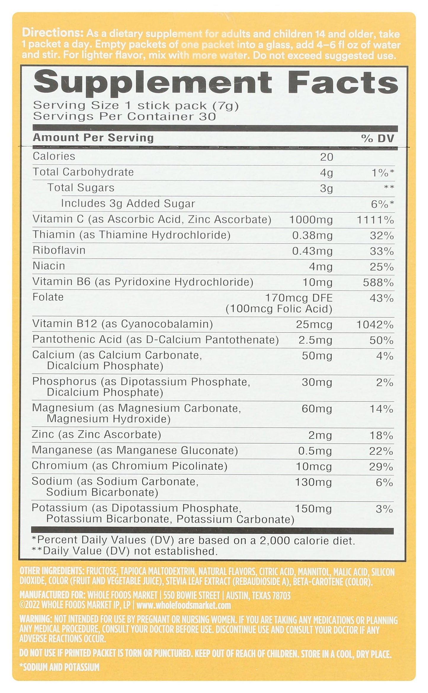 365 by Whole Foods Market Effervescent C Powder Orange, 30 Count