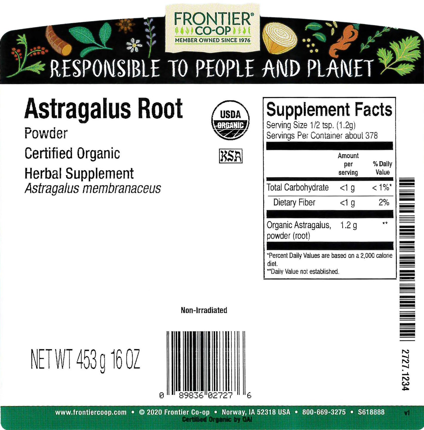 Frontier Co-op Organic Astragalus Root Powder, 16 Ounce