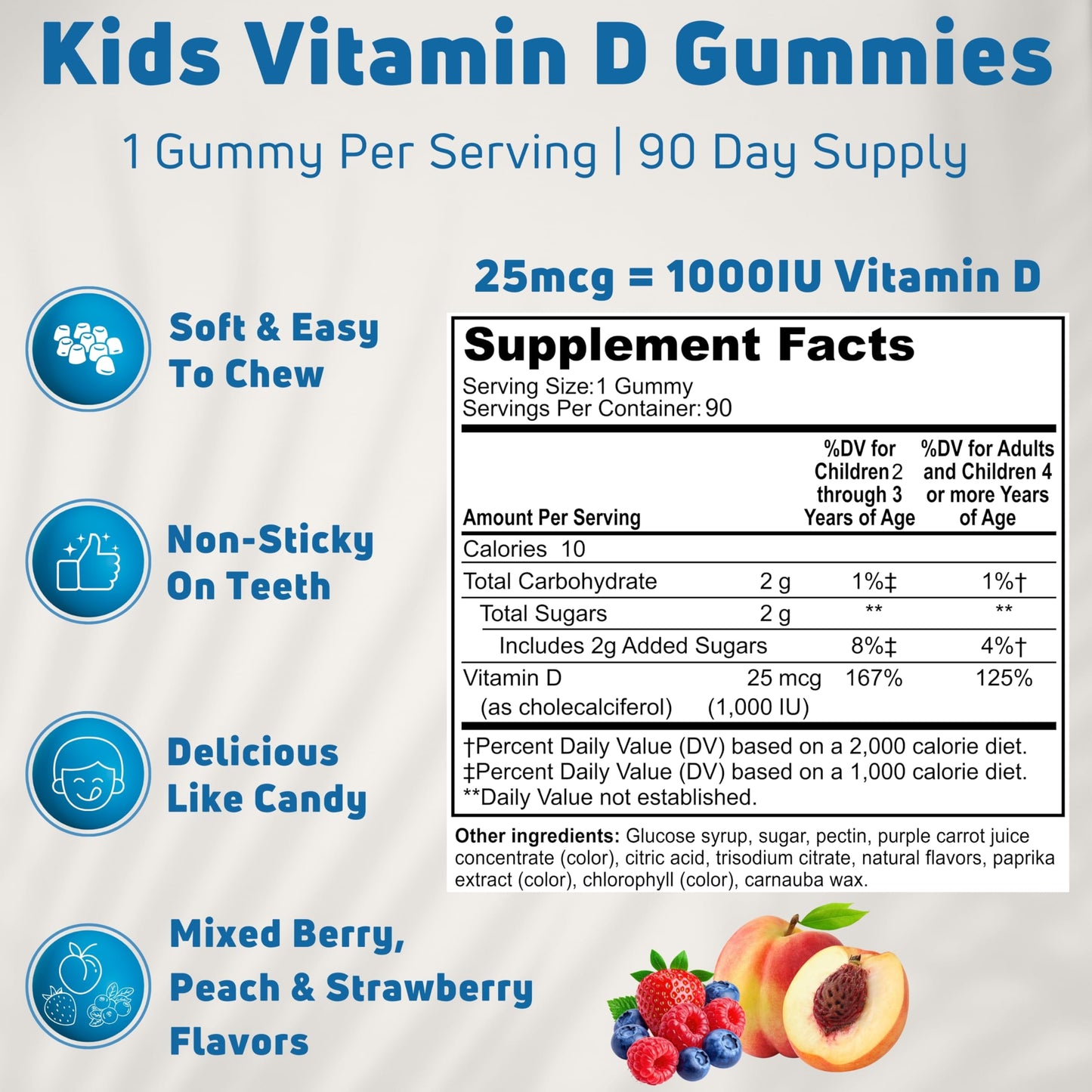 NUELATION Vitamin D Kids Gummies 1000 IU Gummy 90 Count