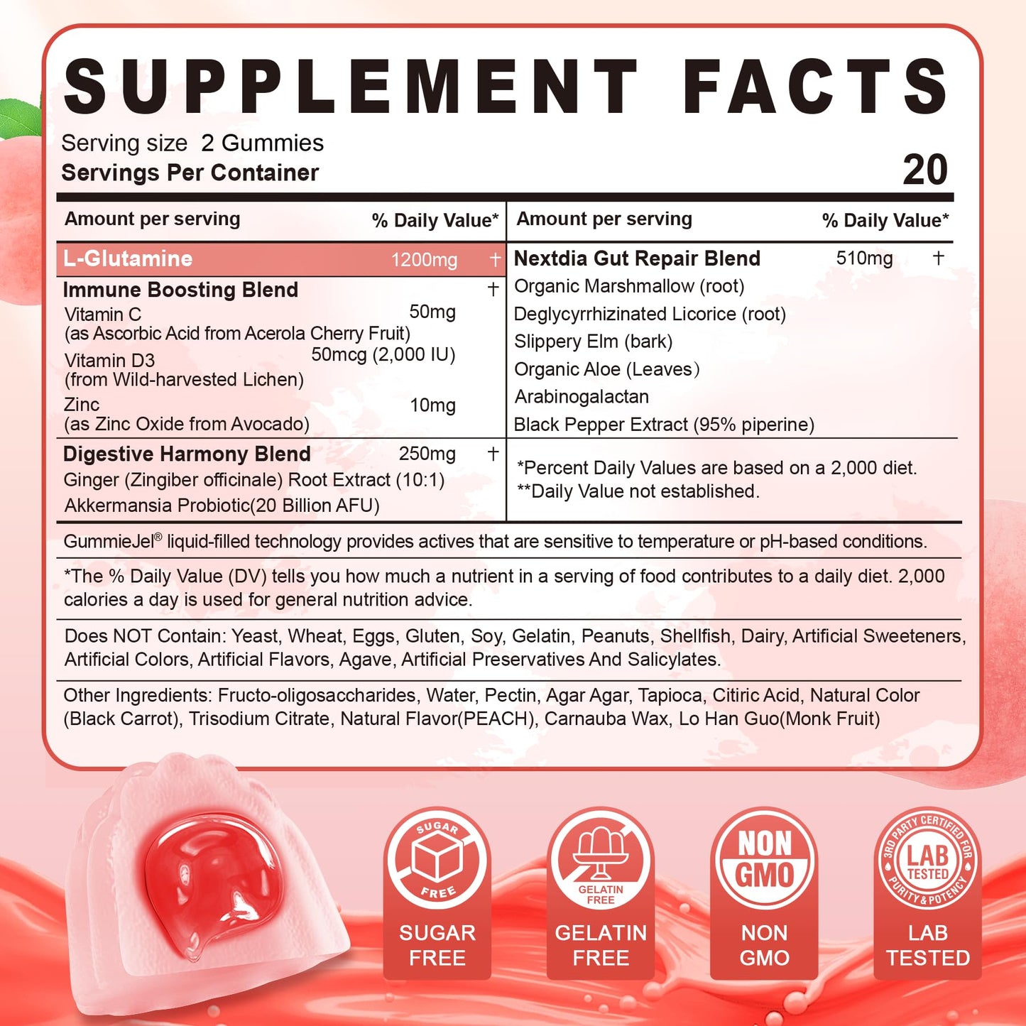 Nextdia L-Glutamine Gummies, 60 Count