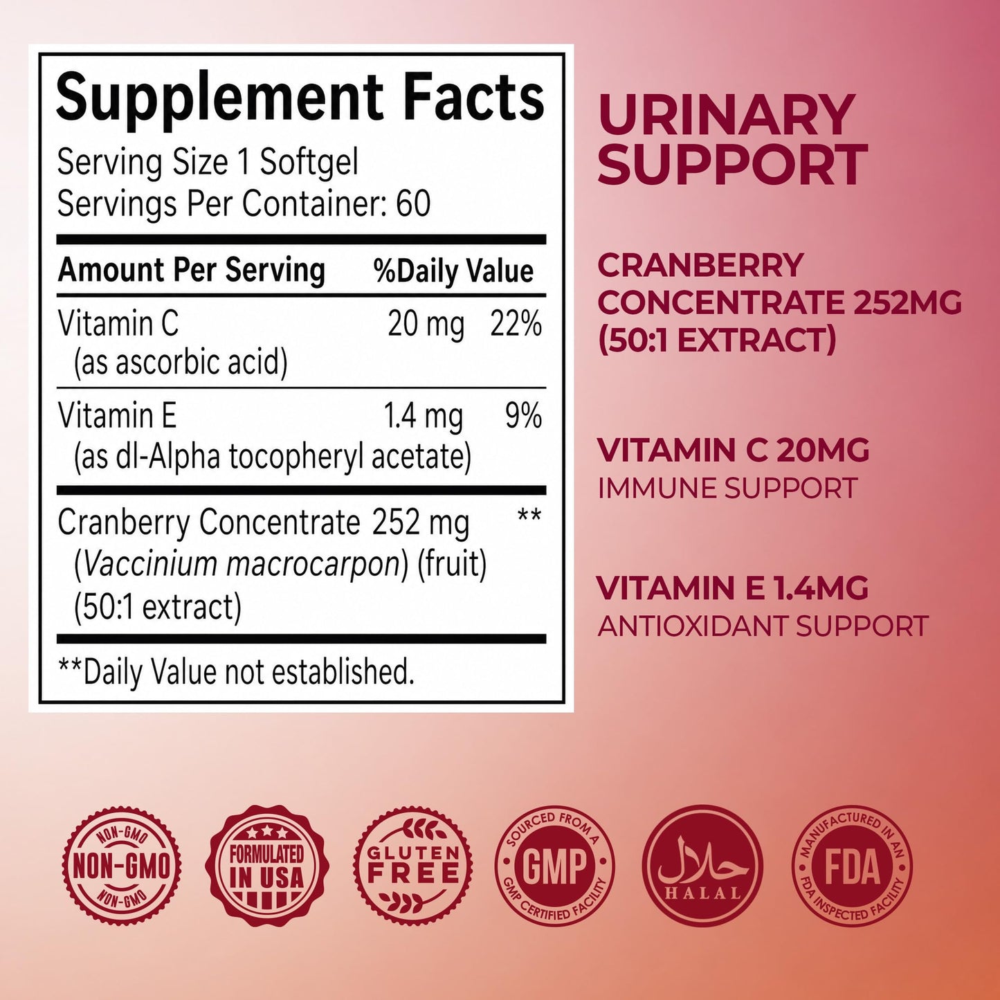 Prebiolume Cranberry Softgels for Women, 60 Softgels