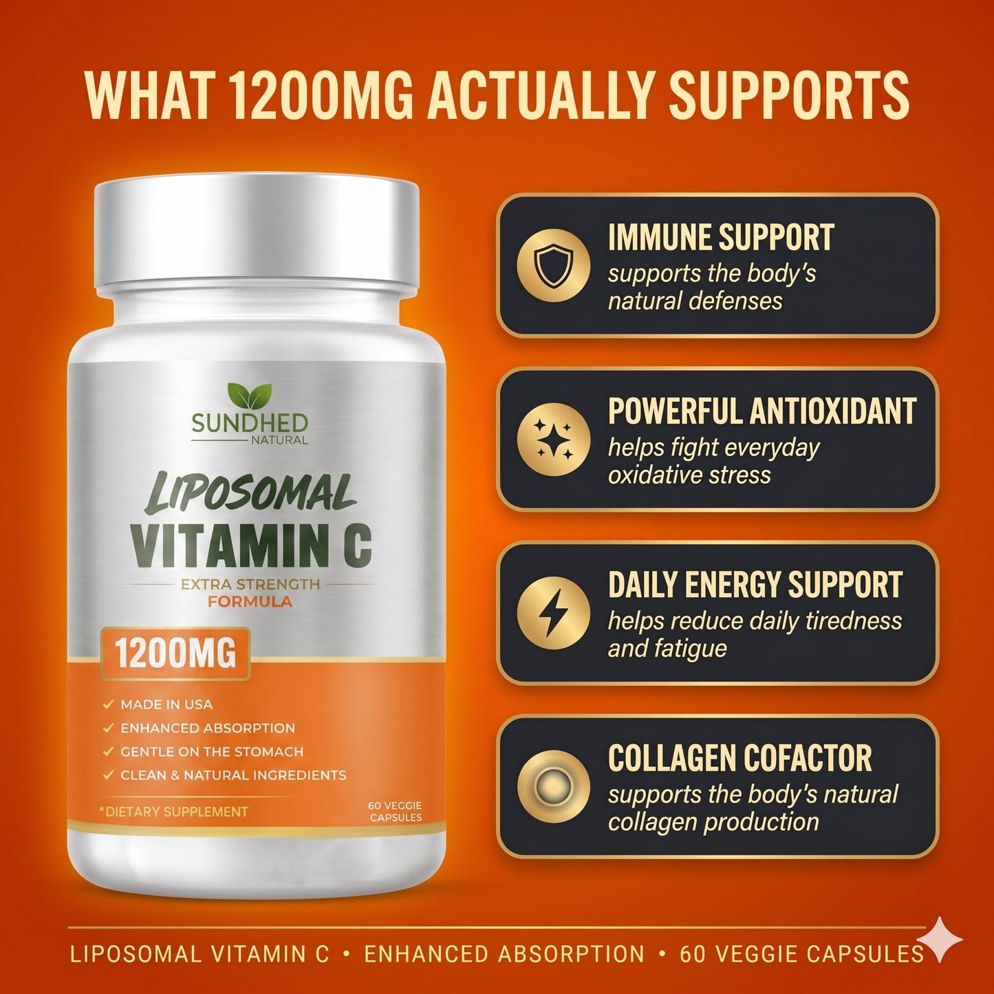 Sundhed Natural Pure Liposomal Vitamin C 1200mg Capsule, 60 Capsules