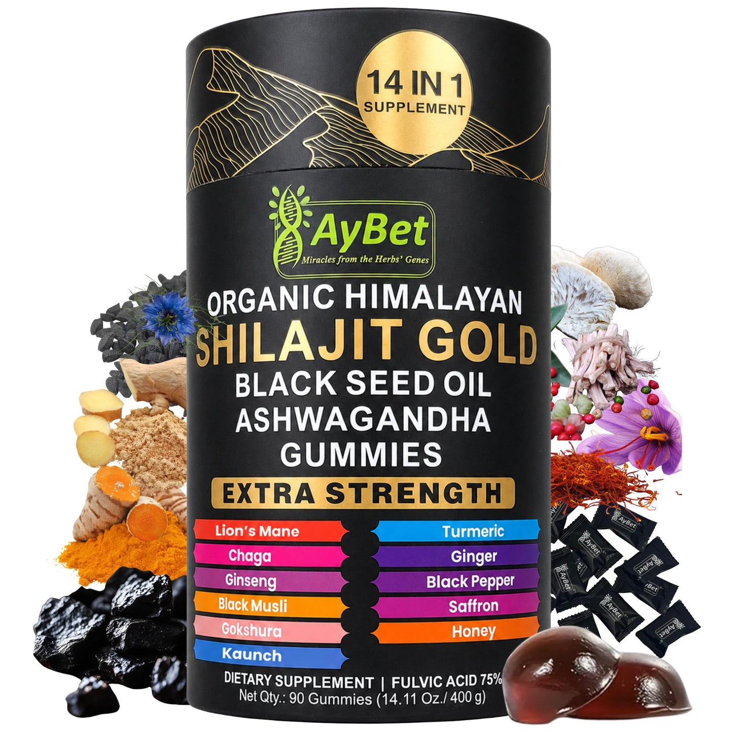AyBet Organic Himalayan Shilajit Gold Gummies, 90 Gummies