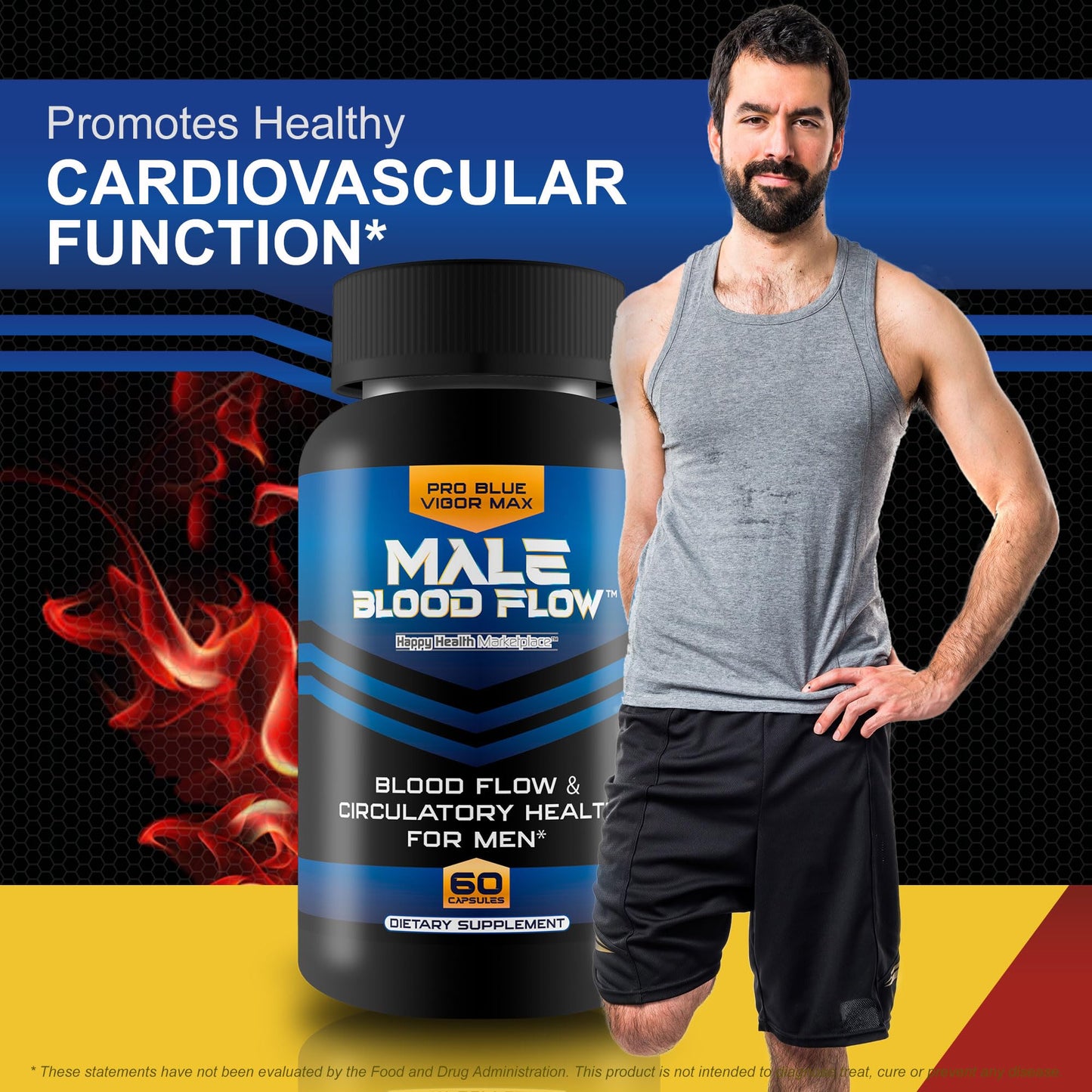 Happy Health Marketplace Pro Blue Vigor Max Male Blood Flow Capsules 60 Count