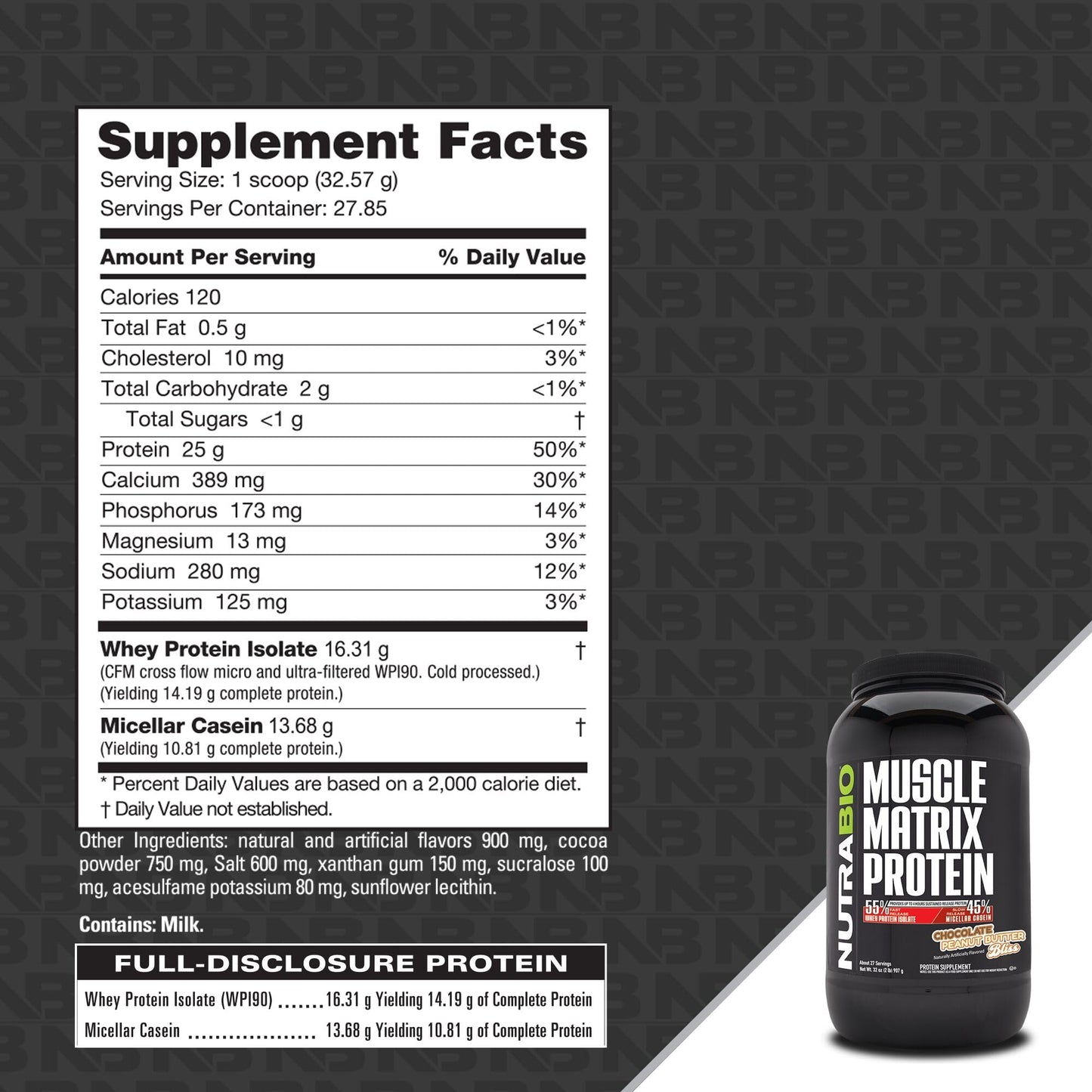 NutraBio Muscle Matrix Protein Powder Dutch Chocolate 32 Servings