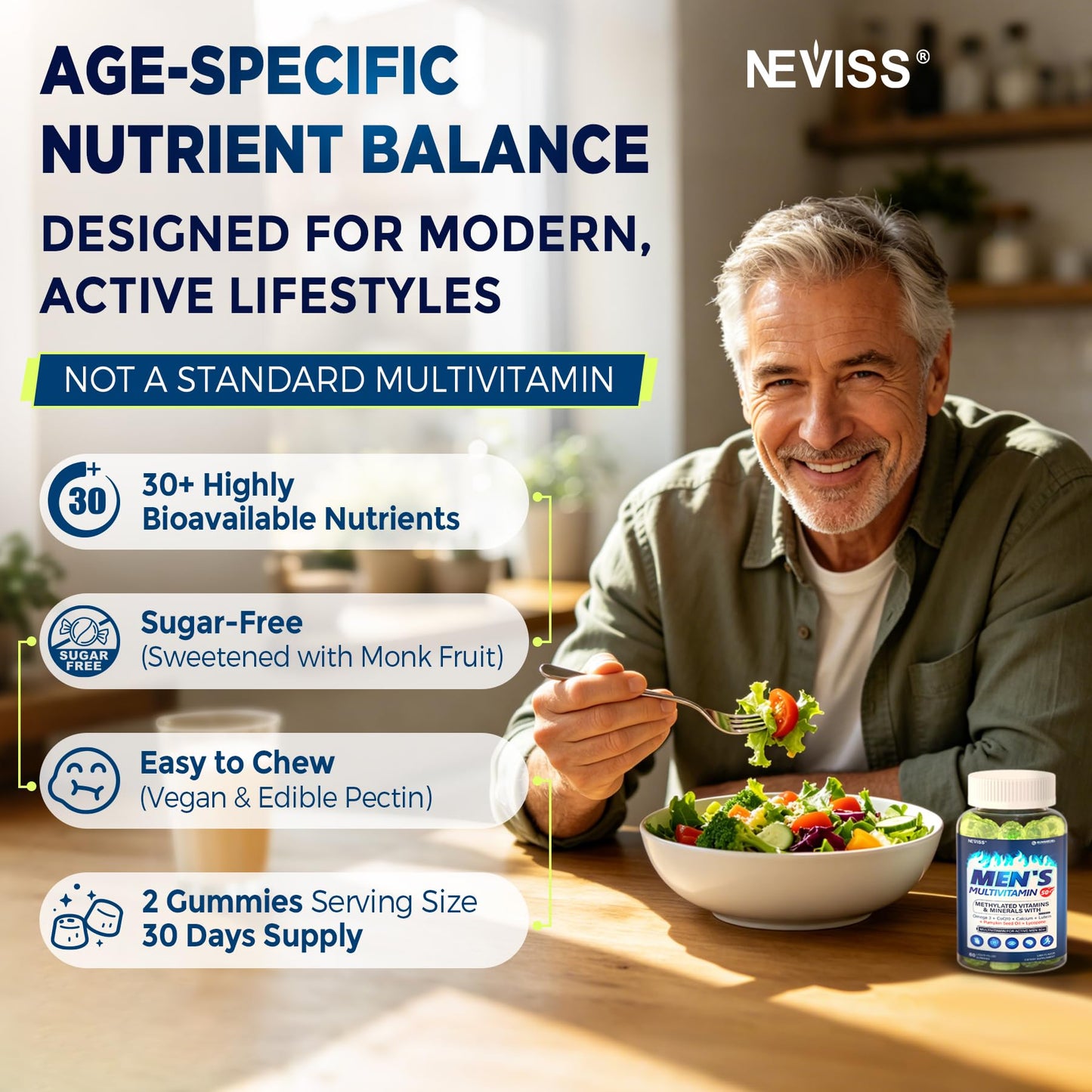NEVISS Men's 50 Plus Multivitamin Gummy, 60 Count