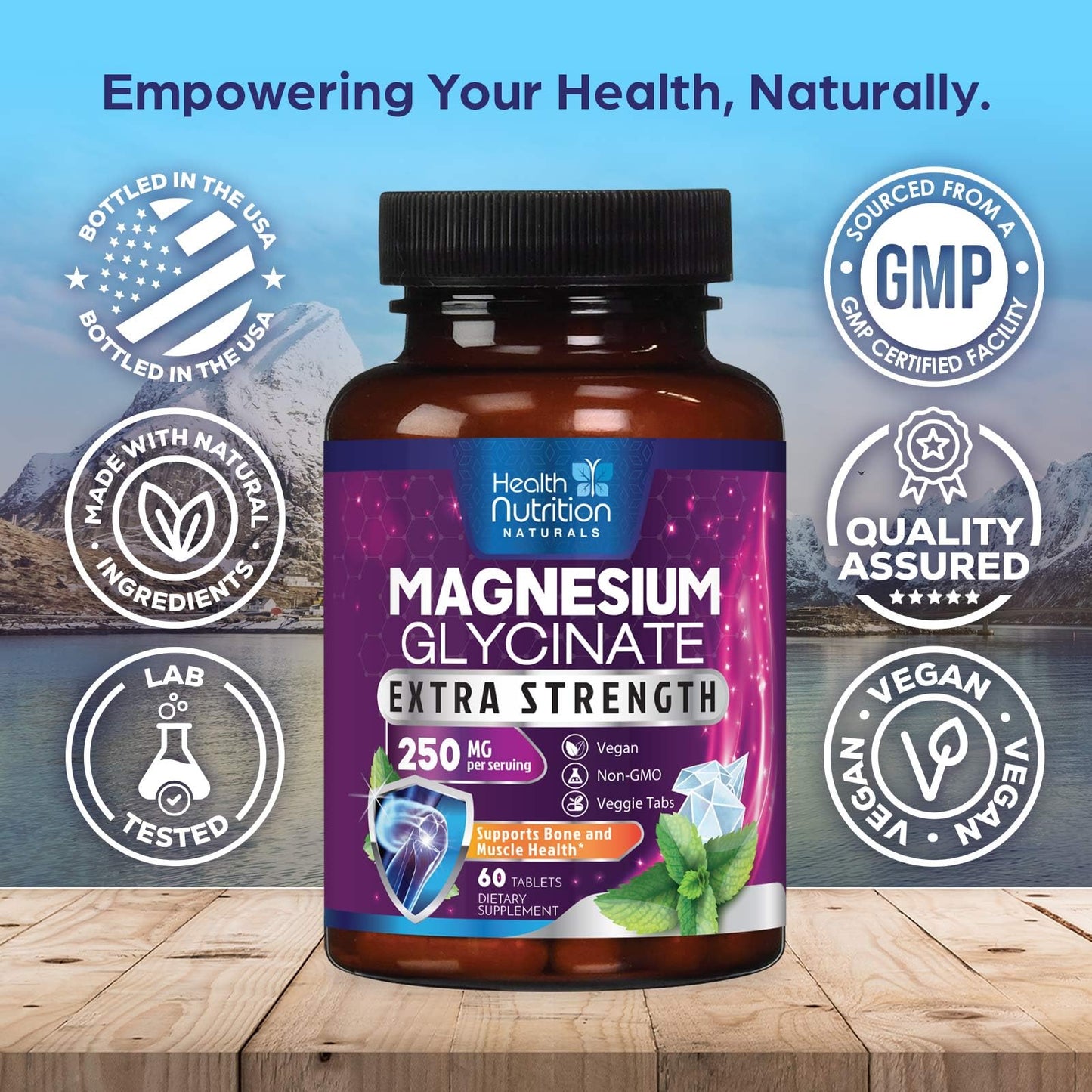 Health Nutrition Naturals Magnesium Glycinate 250mg Tablets 60 Count