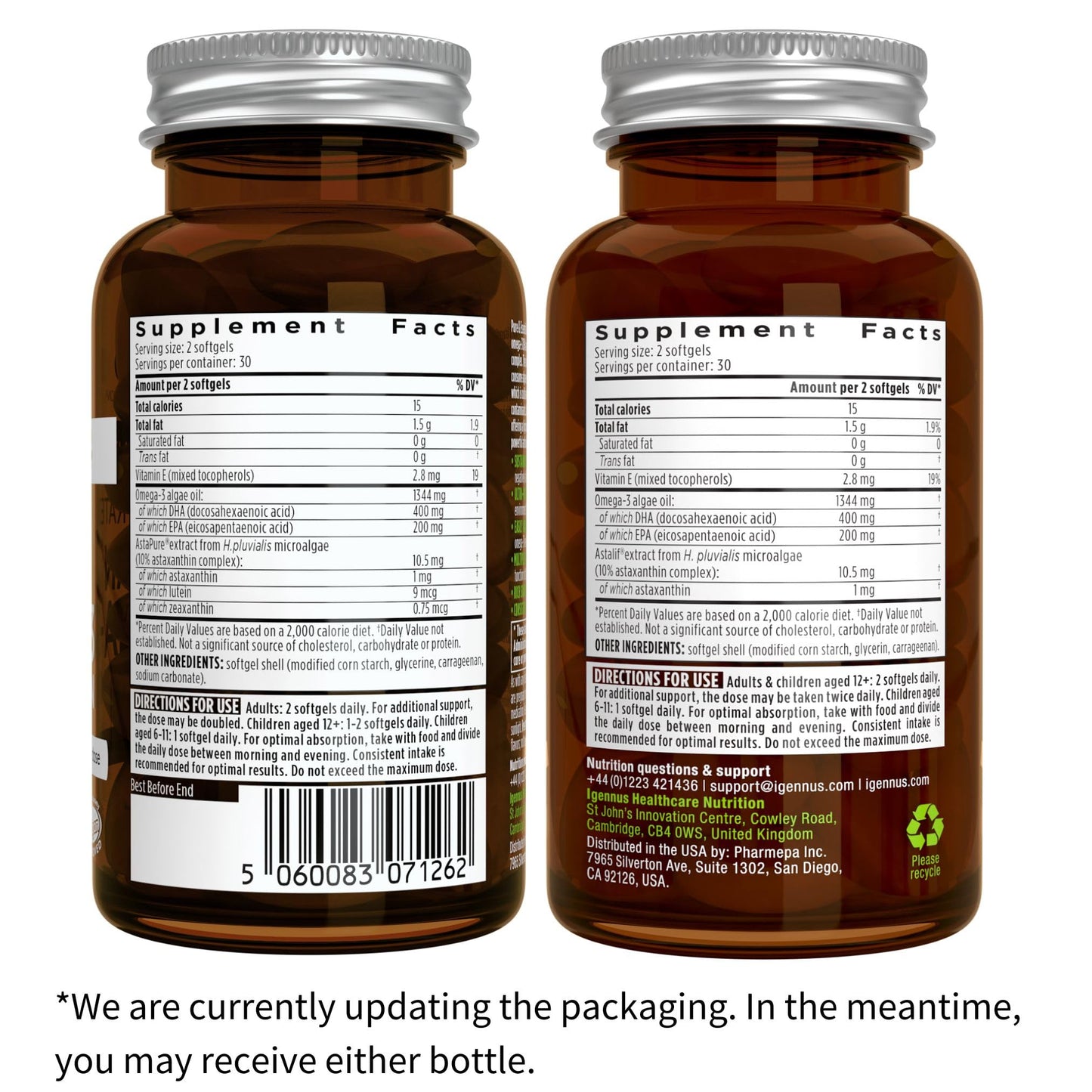 Igennus Healthcare Nutrition Vegan Omega-3 + Super B12-Complex 1000mcg Bundle with Algae Oil 1340mg Capsule 240