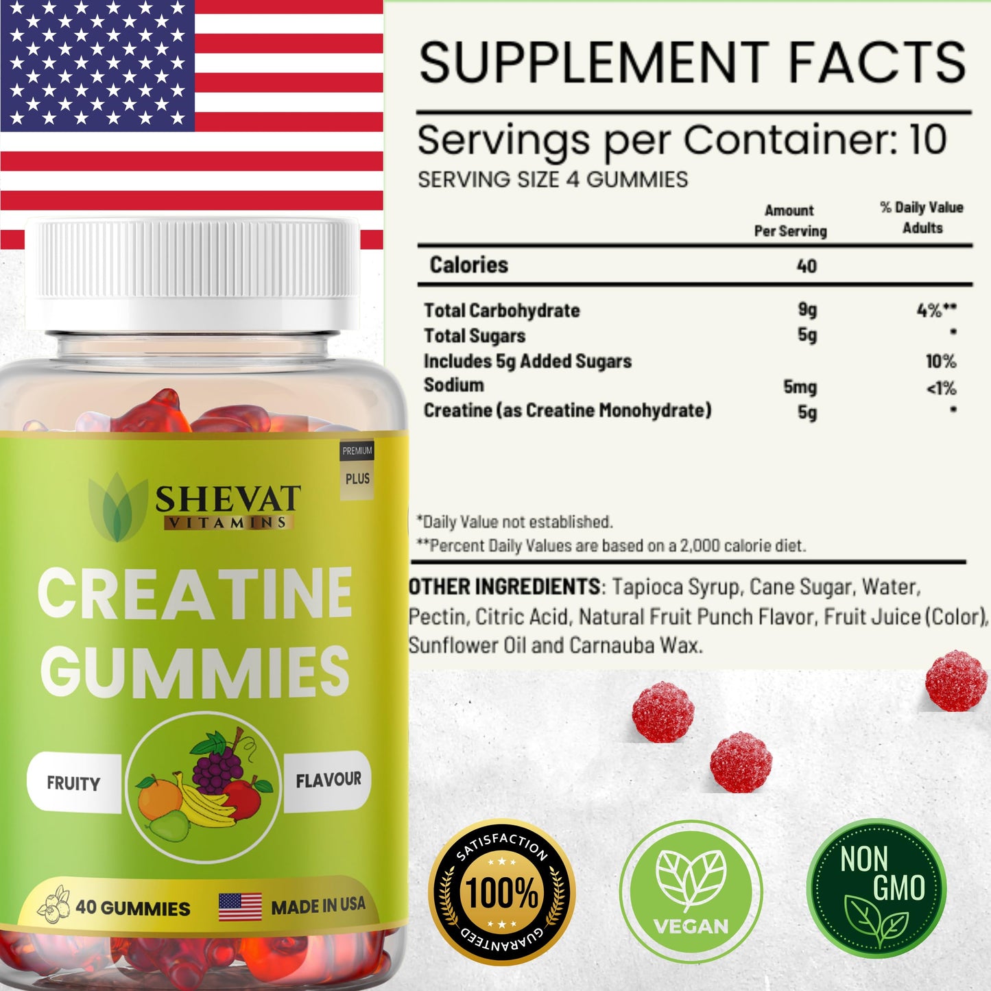 Shevat Vitamins Creatine Capsules, 90 Capsules