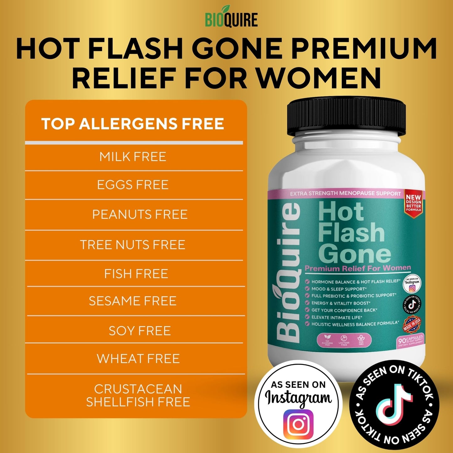 BIOQUIRE Hot Flash Gone – Menopause Support for Women Capsules 90
