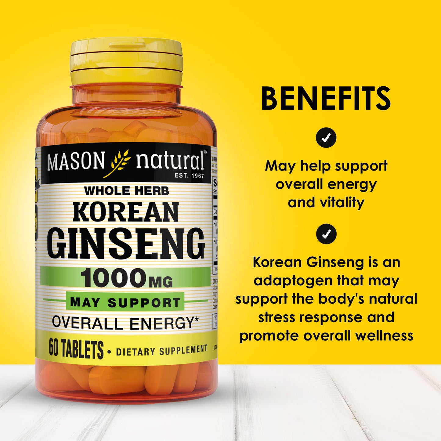 Mason Natural Korean Ginseng 1000 mg Tablet, 120 Tablets