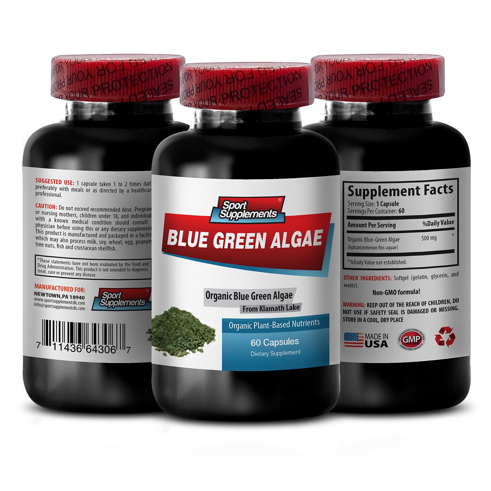 Sport Supplement Klamath Blue-Green Algae 500mg Capsules 60 Count