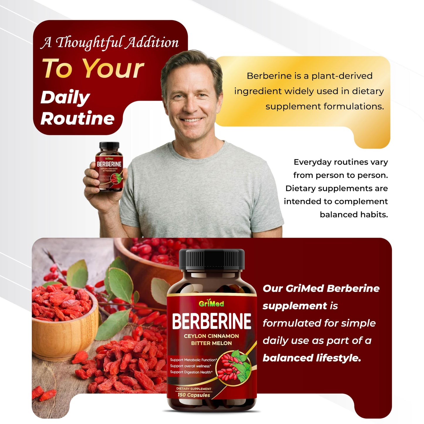 GriMed Berberine Supplement 9,500mg Capsule 150 Count