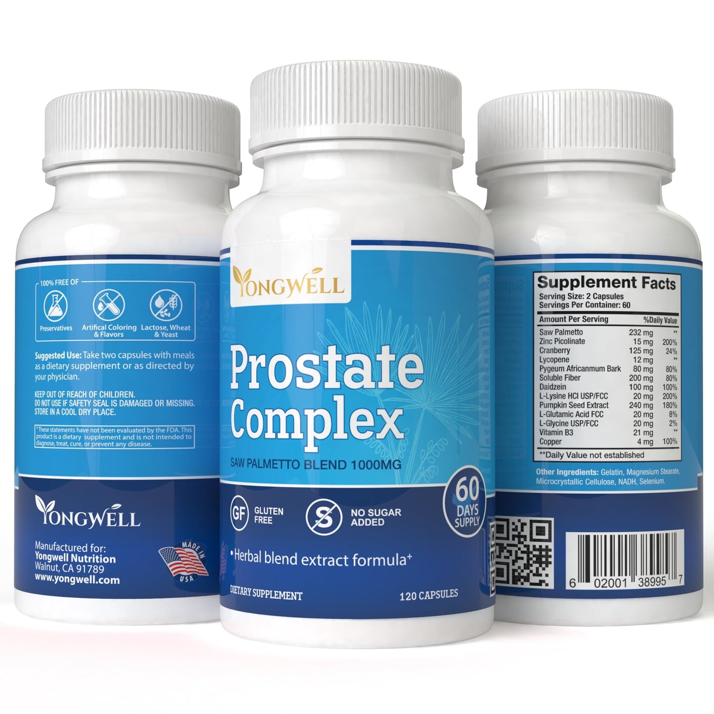 YongWell Prostate Complex Saw Palmetto Blend 1000mg Capsules, 120 Count