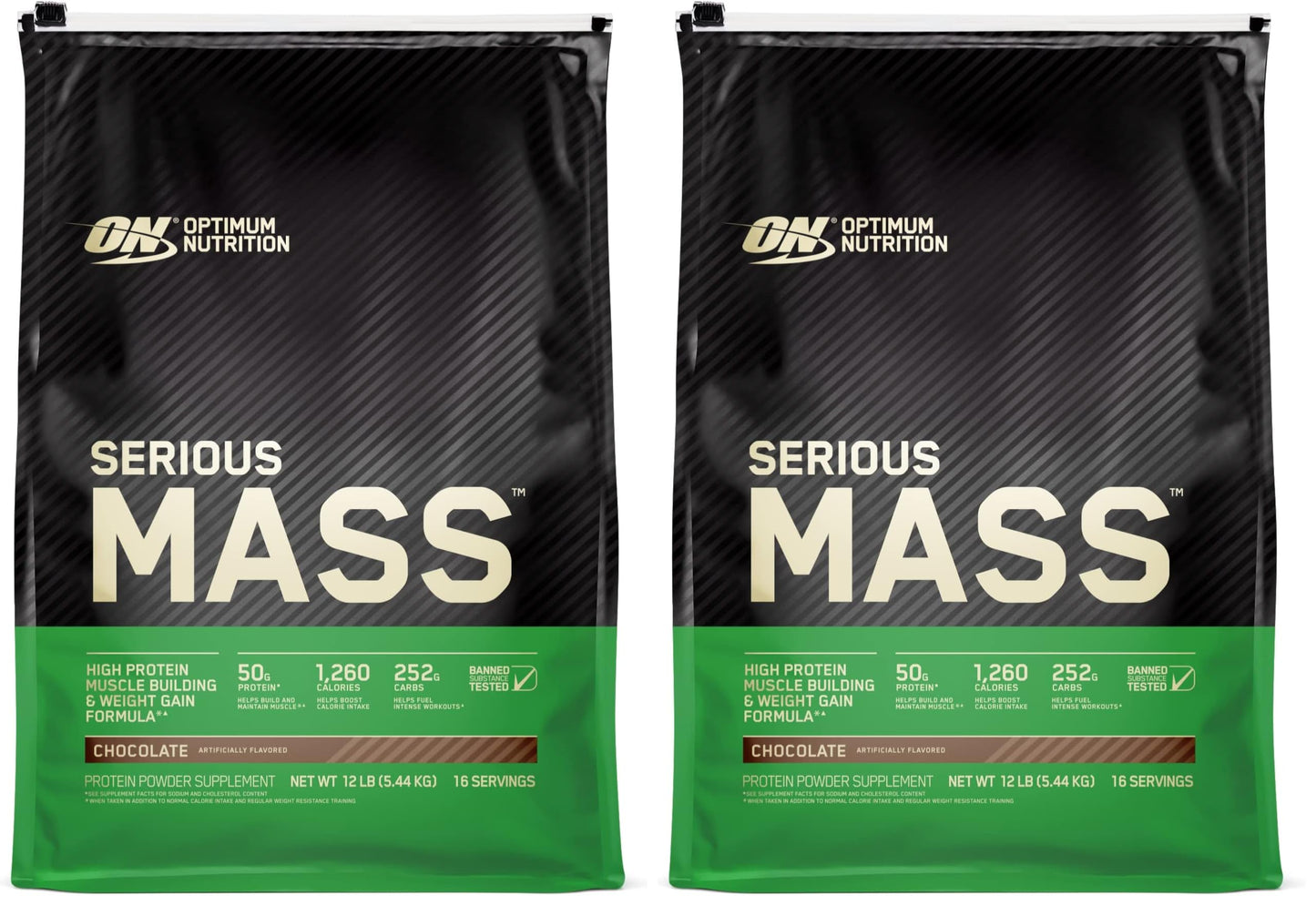 Optimum Nutrition Serious Mass Weight Gainer Protein Powder, Chocolate, 12 Pound (Pack of 2), 384 Servings