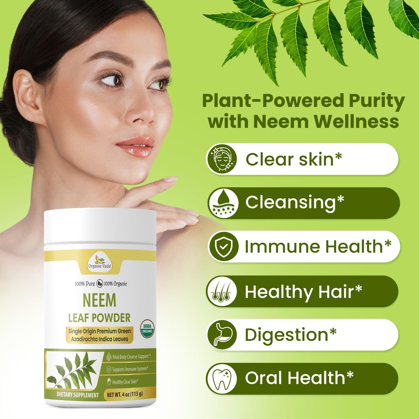 Organic Veda Neem Leaf Powder, 4 oz