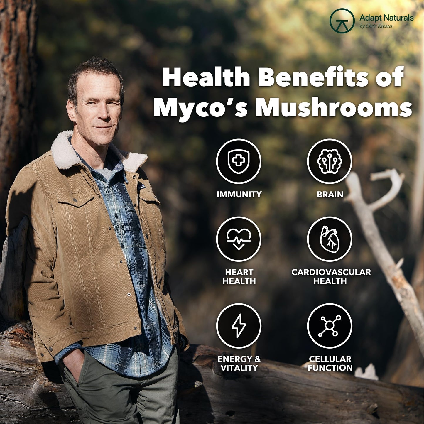 Adapt Naturals by Chris Kresser Bio-Avail Myco 8-in-1 Bioavailable Mushroom Complex (Chaga, Cordyceps, Reishi, Lion's Mane) Capsules 120 Count