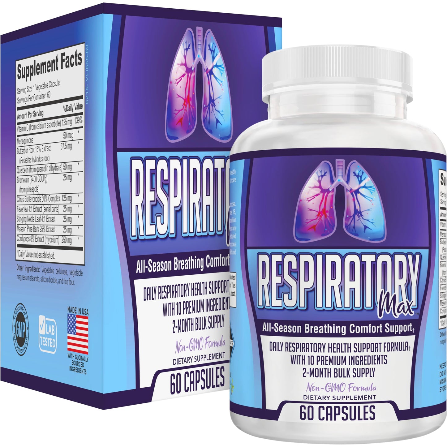 Elevate Recovery Supplements Respiratory-Max Lung & Respiratory Support Supplements 60 Capsules