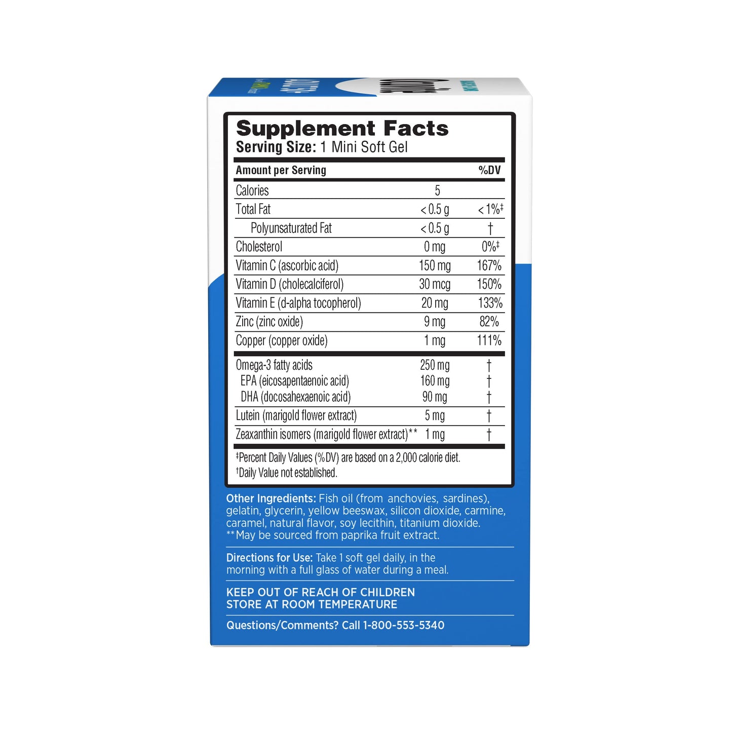 Bausch + Lomb Ocuvite Adult 50+ Eye Health Vitamins and Minerals with Lutein, Zeaxanthin and Omega-3 Softgels, 90 Count