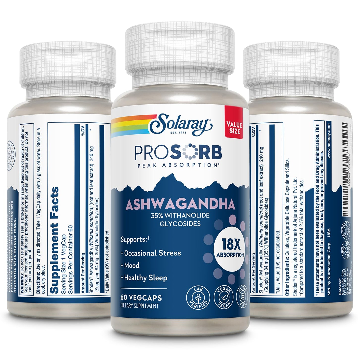 SOLARAY Ashwagandha Supplement 60 Capsules