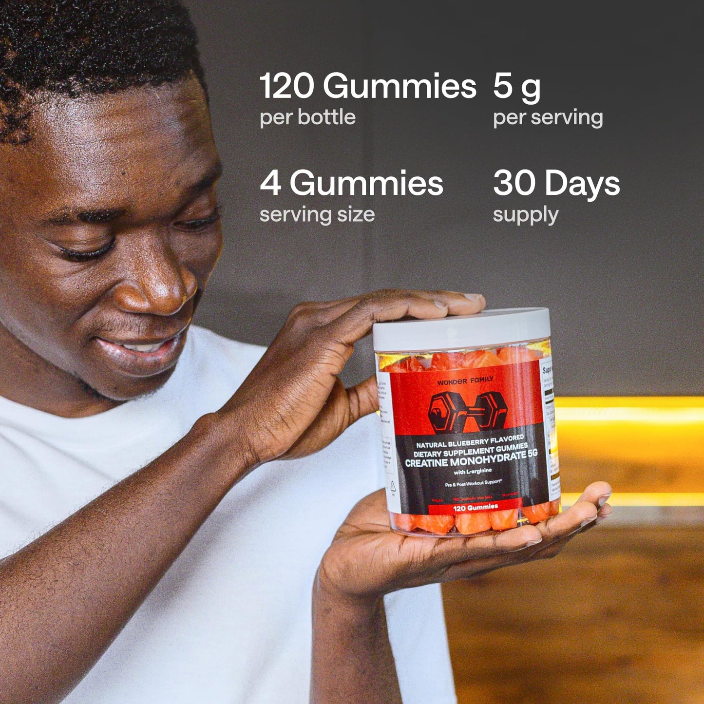 WONDER FAMILY Creatine Monohydrate Gummies 5g, 120 Count