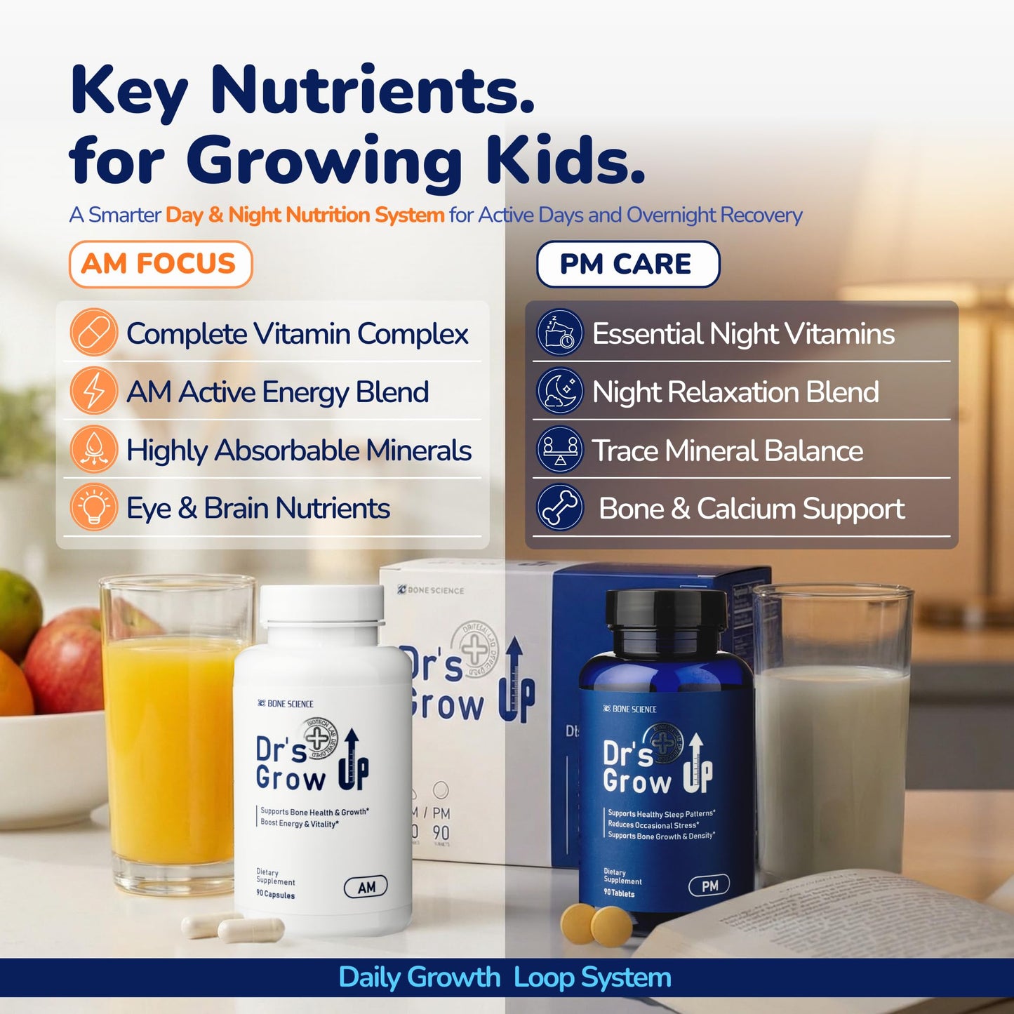 BONE SCIENCE Dr's Grow UP AM & PM Bone Support for Kids & Teens D3 K2 MK-7 Capsule, Tablet 180