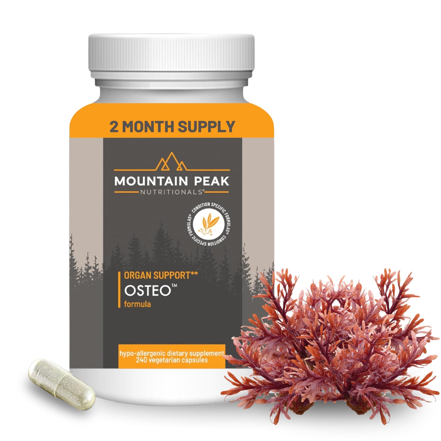 Mountain Peak Nutritionals Osteo Supplement - Organ & Strong Bone Support, Promotes Bone Health - With Vitamins D3, K2, Calcium, and Magnesium - Bone Building & Strengthening Capsules, 240 Count