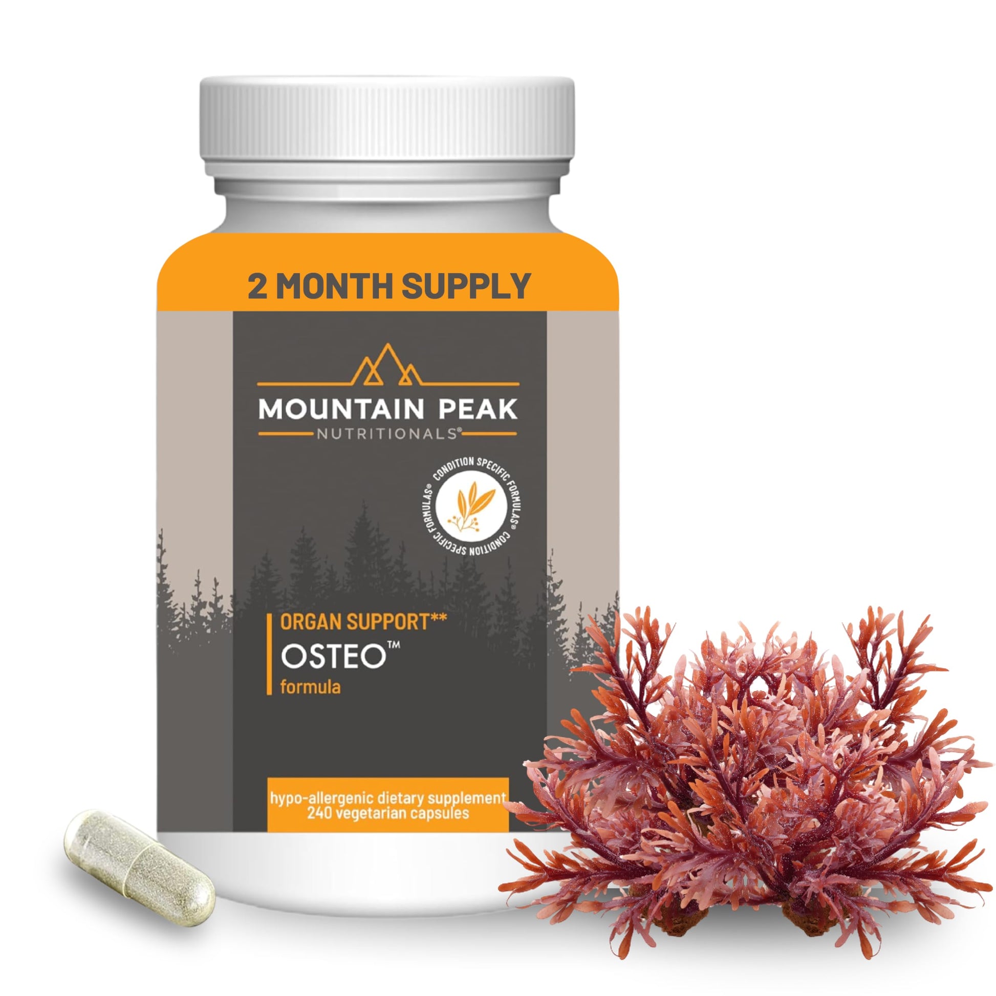 Mountain Peak Nutritionals Osteo Supplement - Organ & Strong Bone Support, Promotes Bone Health - With Vitamins D3, K2, Calcium, and Magnesium - Bone Building & Strengthening Capsules, 240 Count