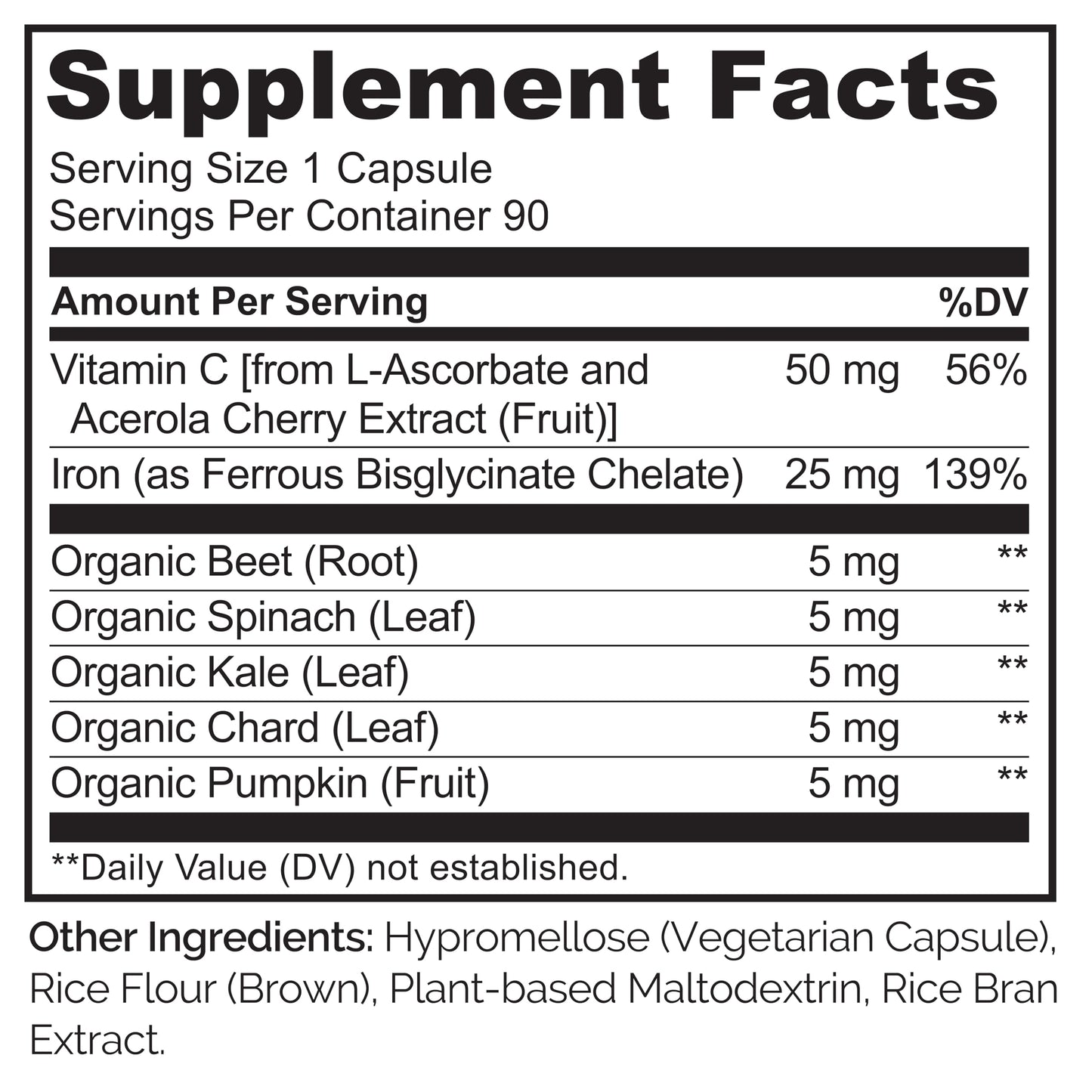 NATURELO Vegan Iron Supplement with Vitamin C and Organic Whole Foods 90 Capsules