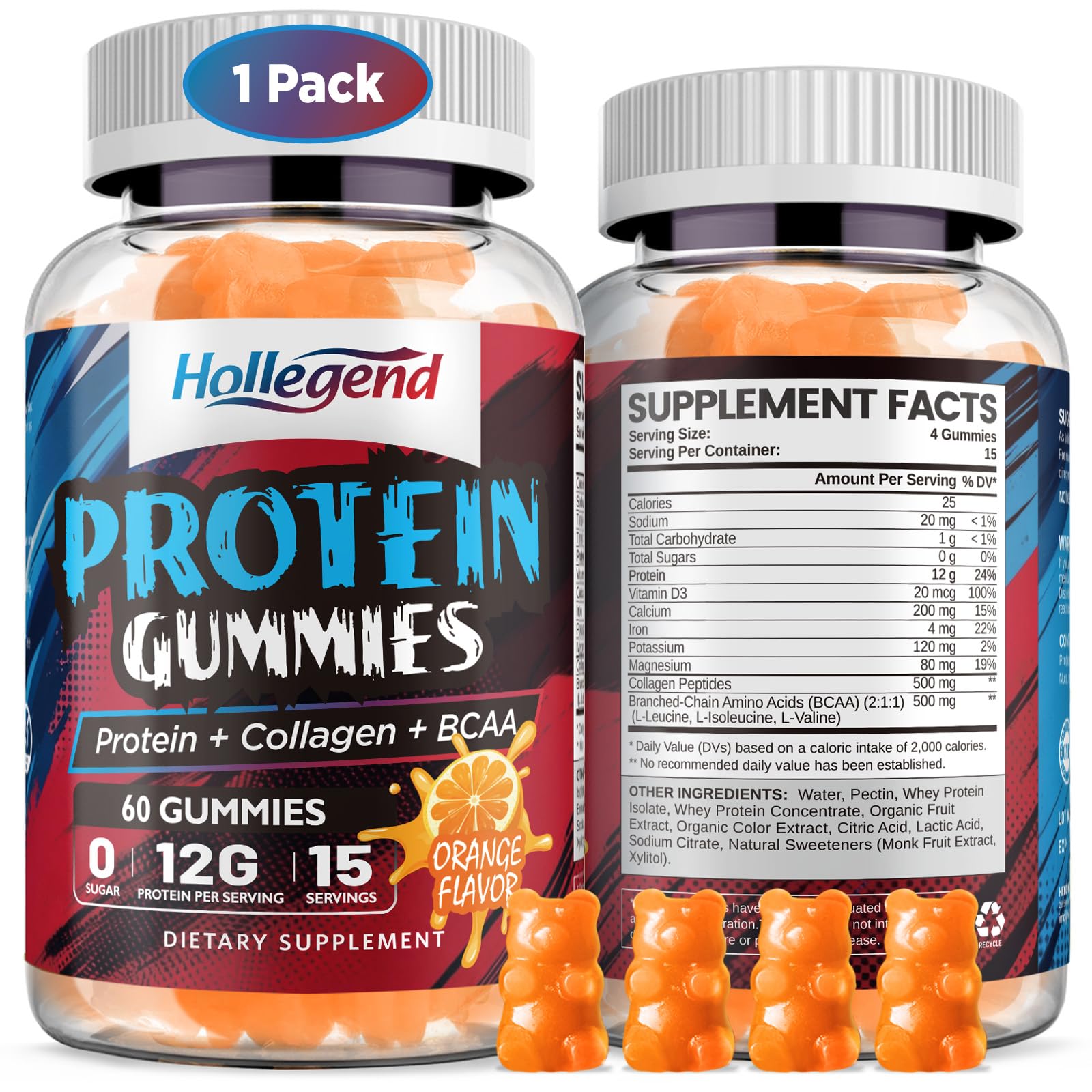 HOLLEGEND Whey Protein Gummies 7.2 Ounce