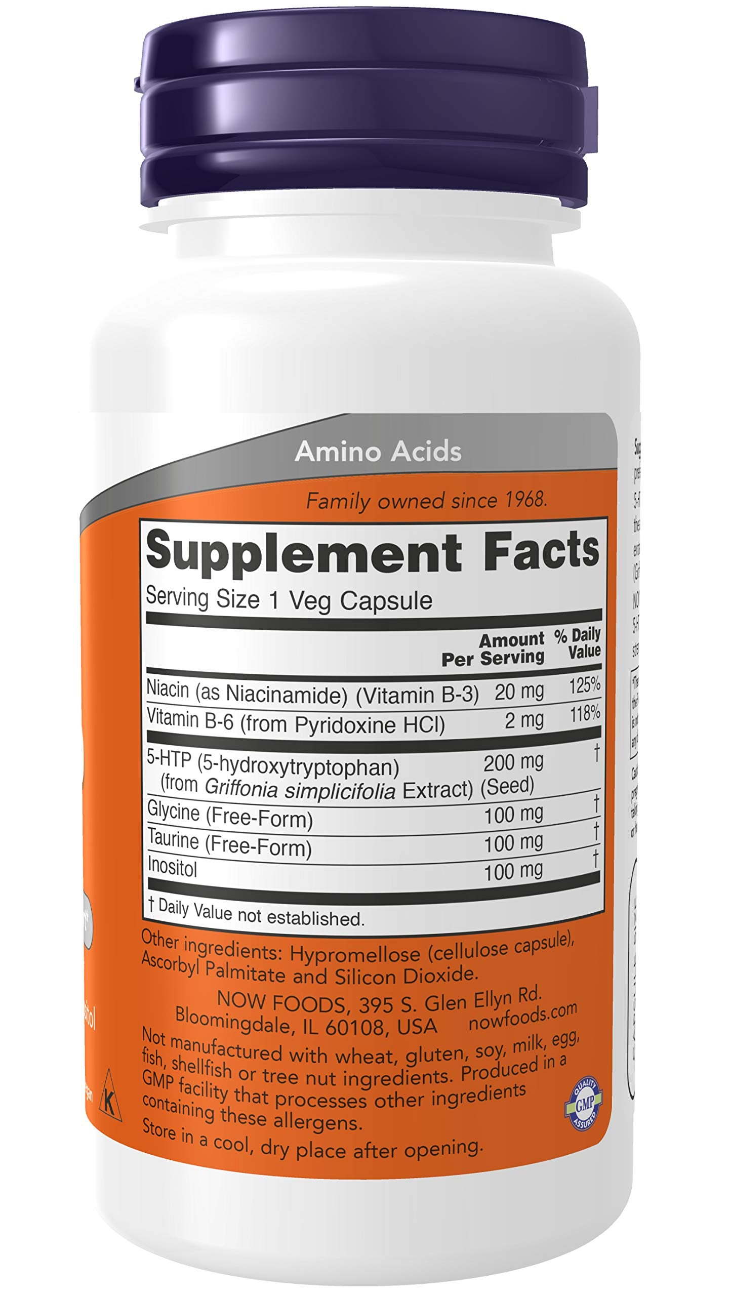 NOW Foods 5-HTP 200 mg Veg Capsules, 180 Count