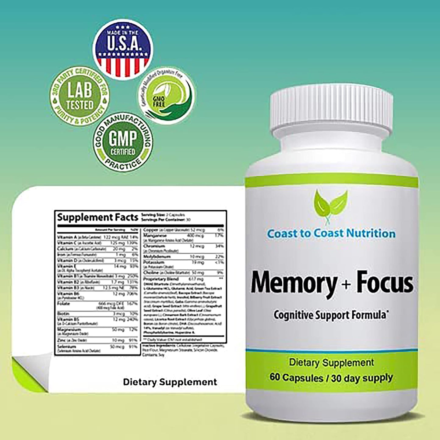 Coast to Coast Nutrition Brain Supplement Capsules 60 Count