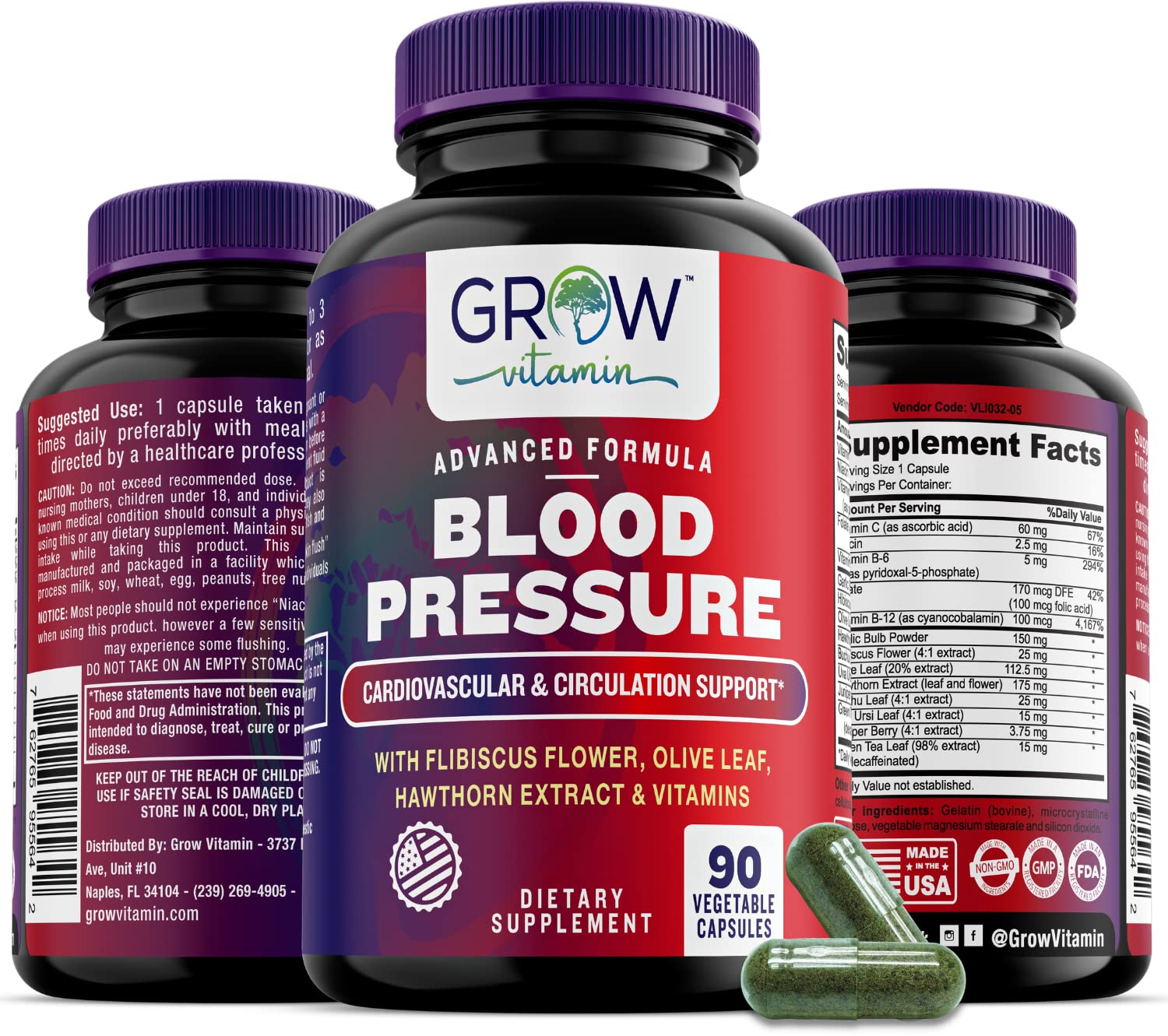 Grow Vitamin Blood Pressure Formula Capsule, 90 Count