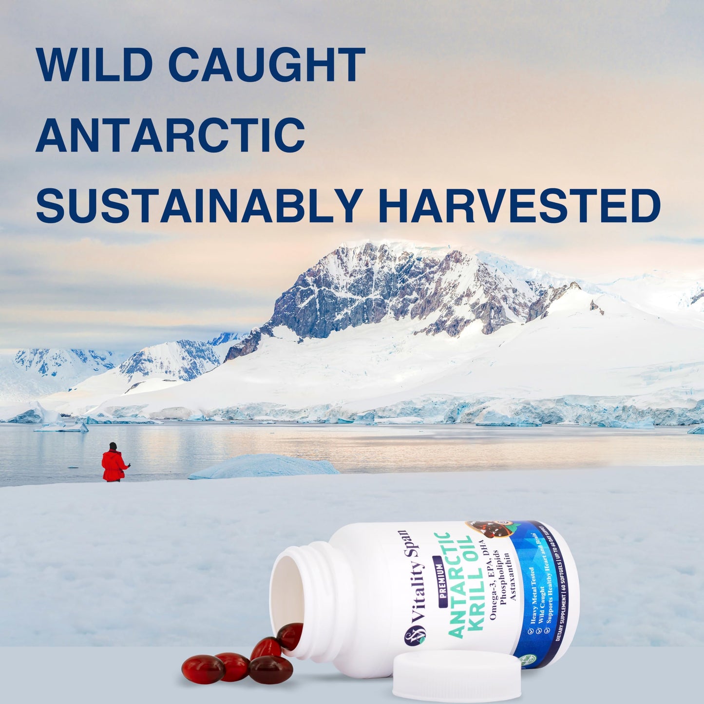 Vitality Span Krill Oil 500mg Omega-3 Astaxanthin Choline DHA EPA Softgels 60