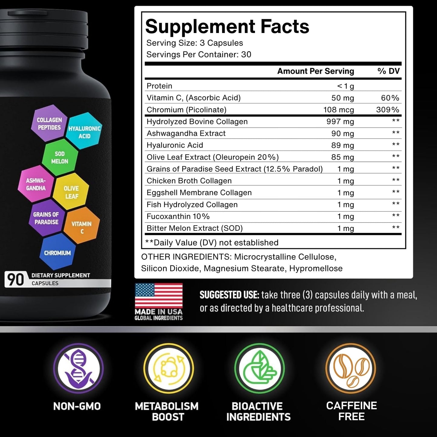 BIOACTIVE LABS Multi Collagen Burn for Women & Men Capsules 90 Count