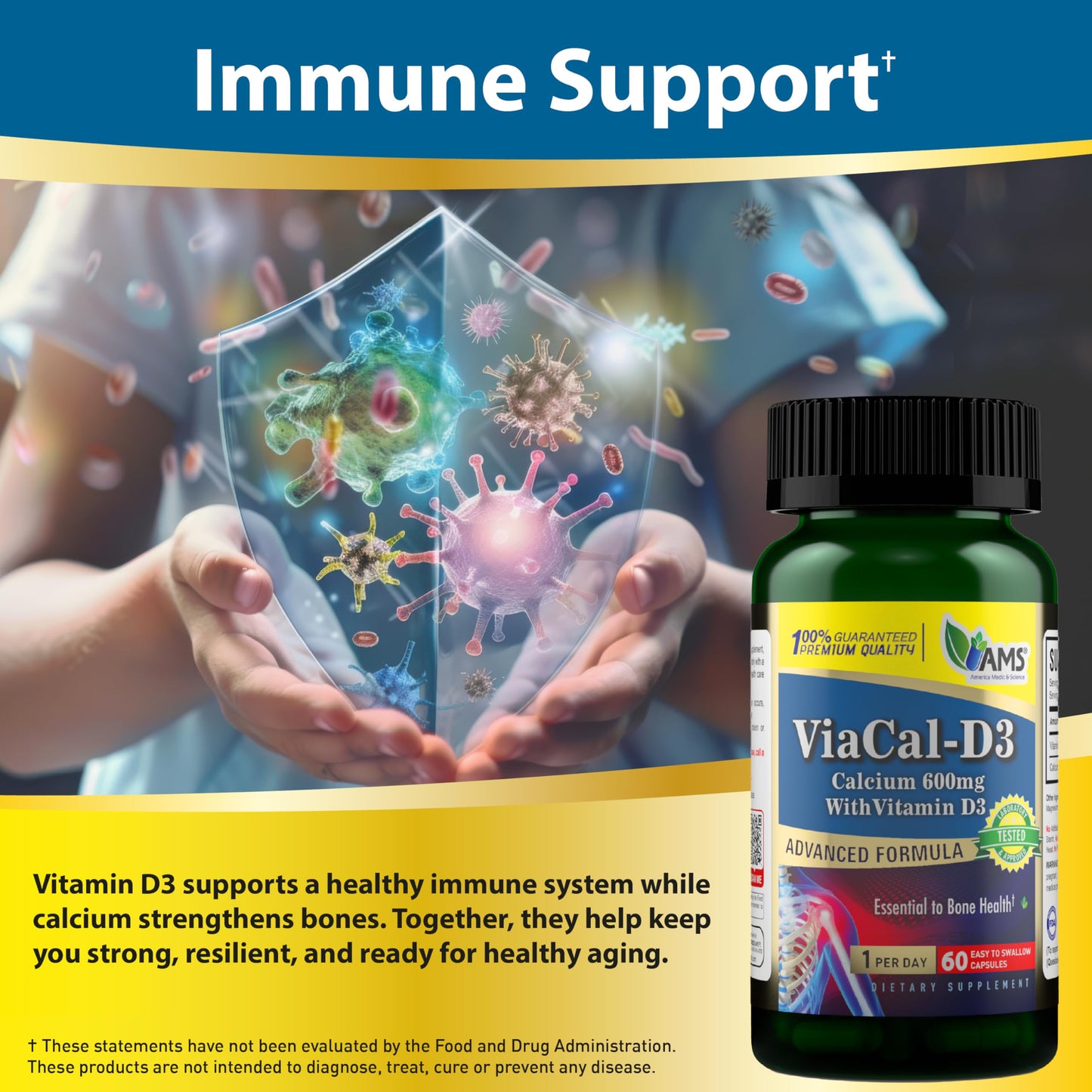America Medic & Science ViaCal-D3 Calcium 600mg with Vitamin D3 Capsule, 60 Capsules