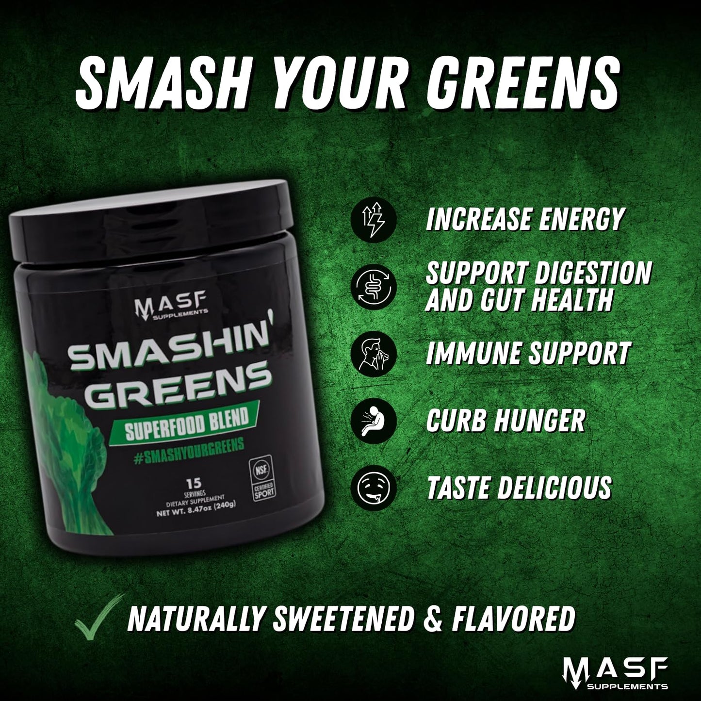 MASF Smashin' Greens Superfood Organic Blend Powder 8.47 Ounce