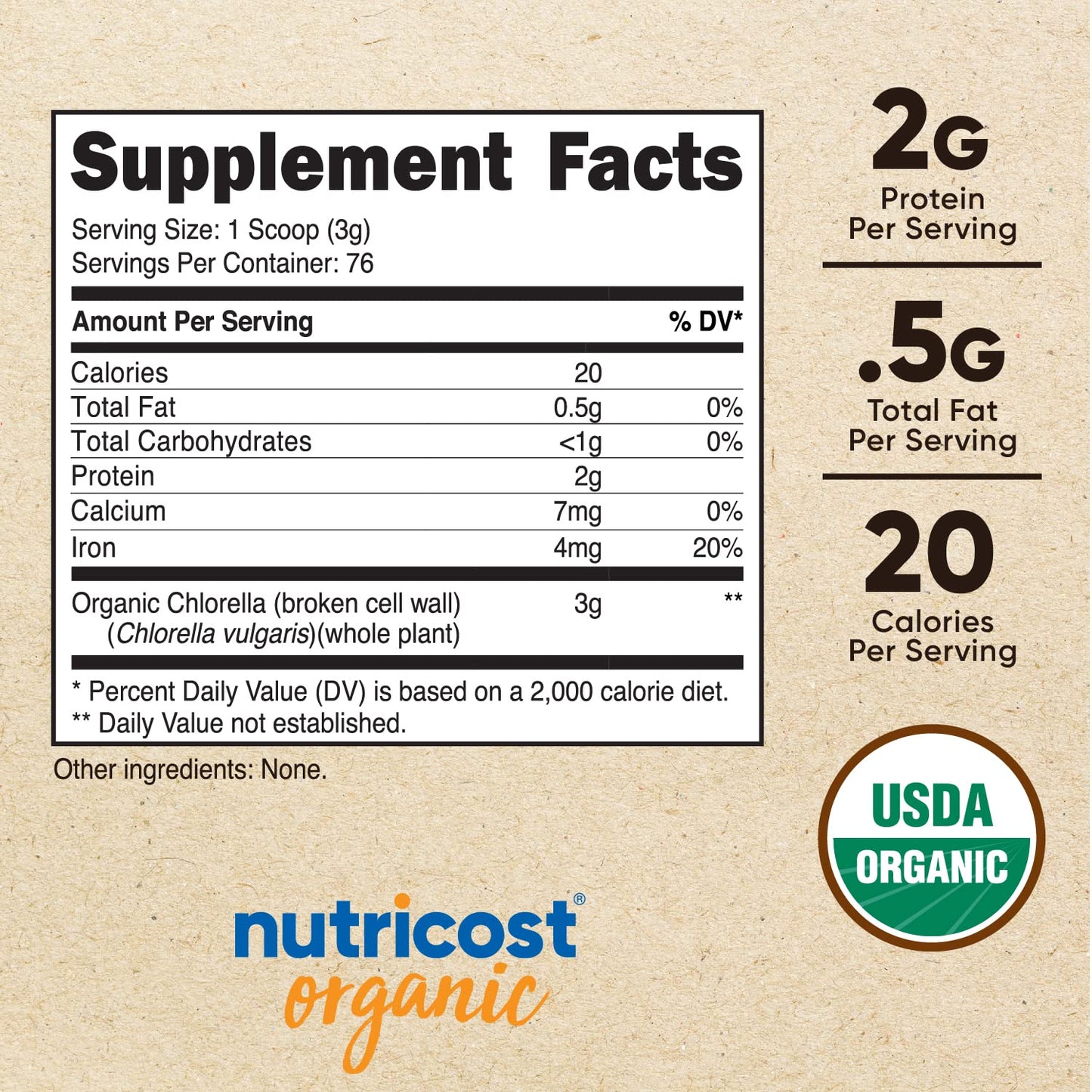 Nutricost Organic Chlorella Powder, 24 Servings