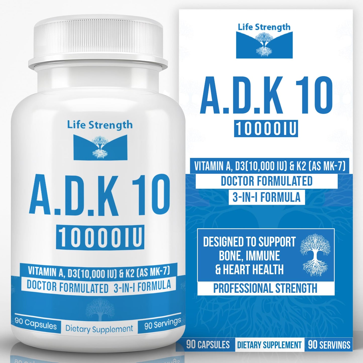LifeStrength ADK 10 Vitamin Supplement Capsules, 90 Count