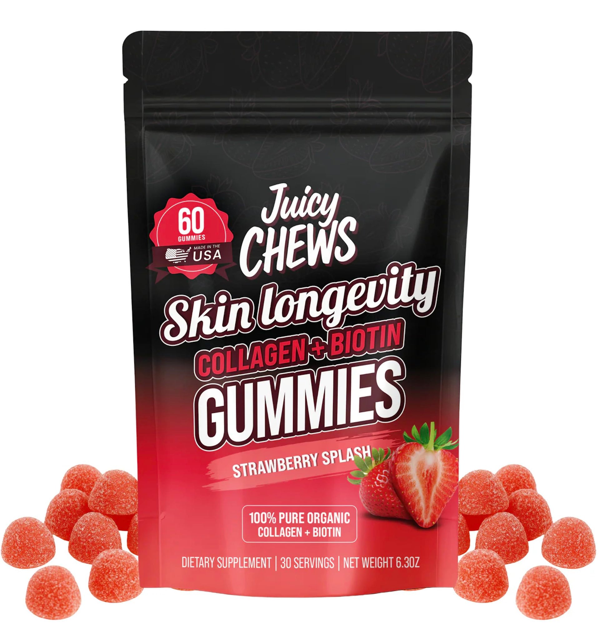 Juicy Chews Biotin and Collagen Gummies Chewable 60 Count