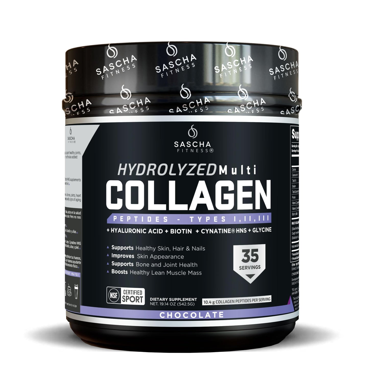 SASCHA FITNESS Hydrolyzed Multi Collagen Peptides Type 1, 2 & 3 Powder, 17.28 oz