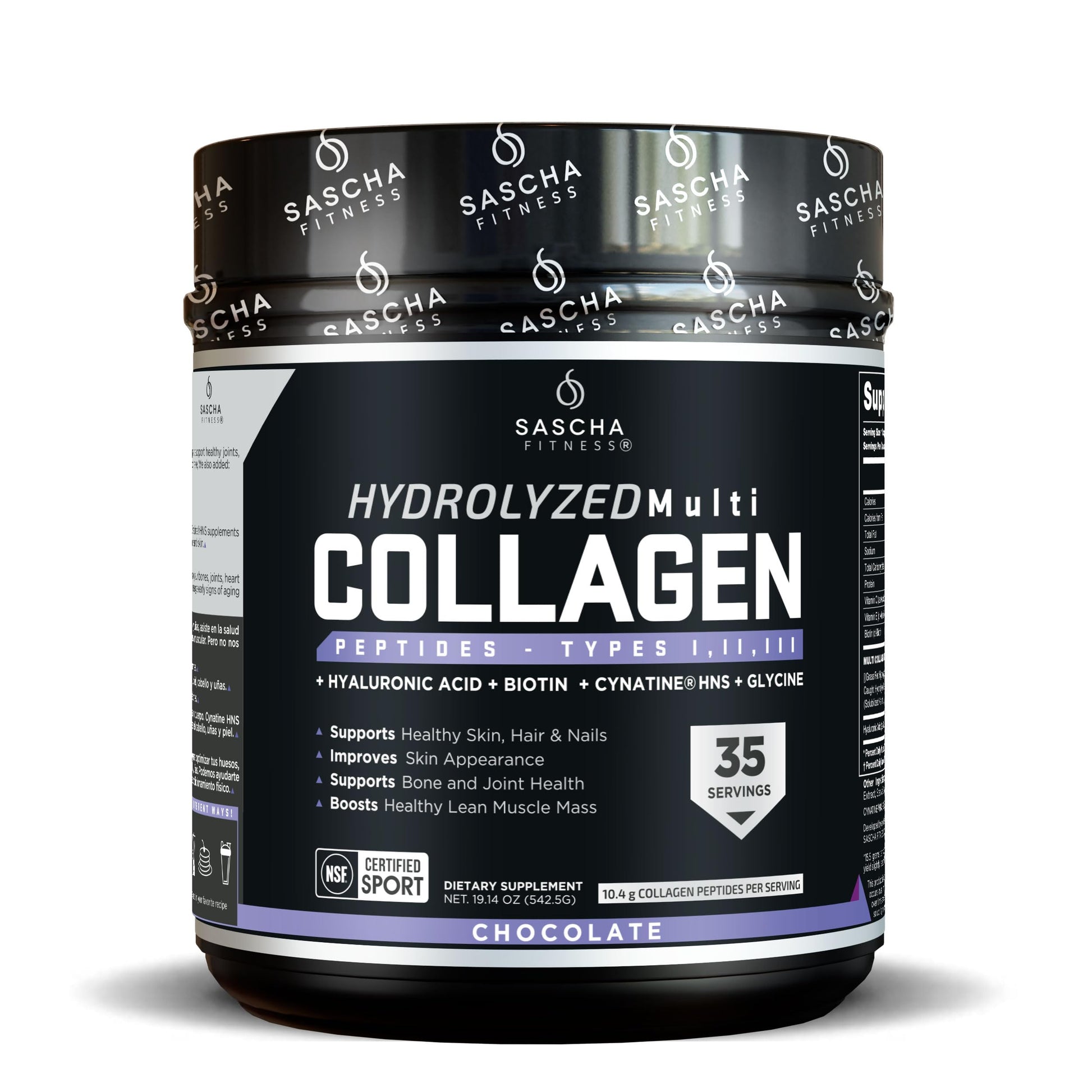SASCHA FITNESS Hydrolyzed Multi Collagen Peptides Type 1, 2 & 3 Powder, 17.28 oz
