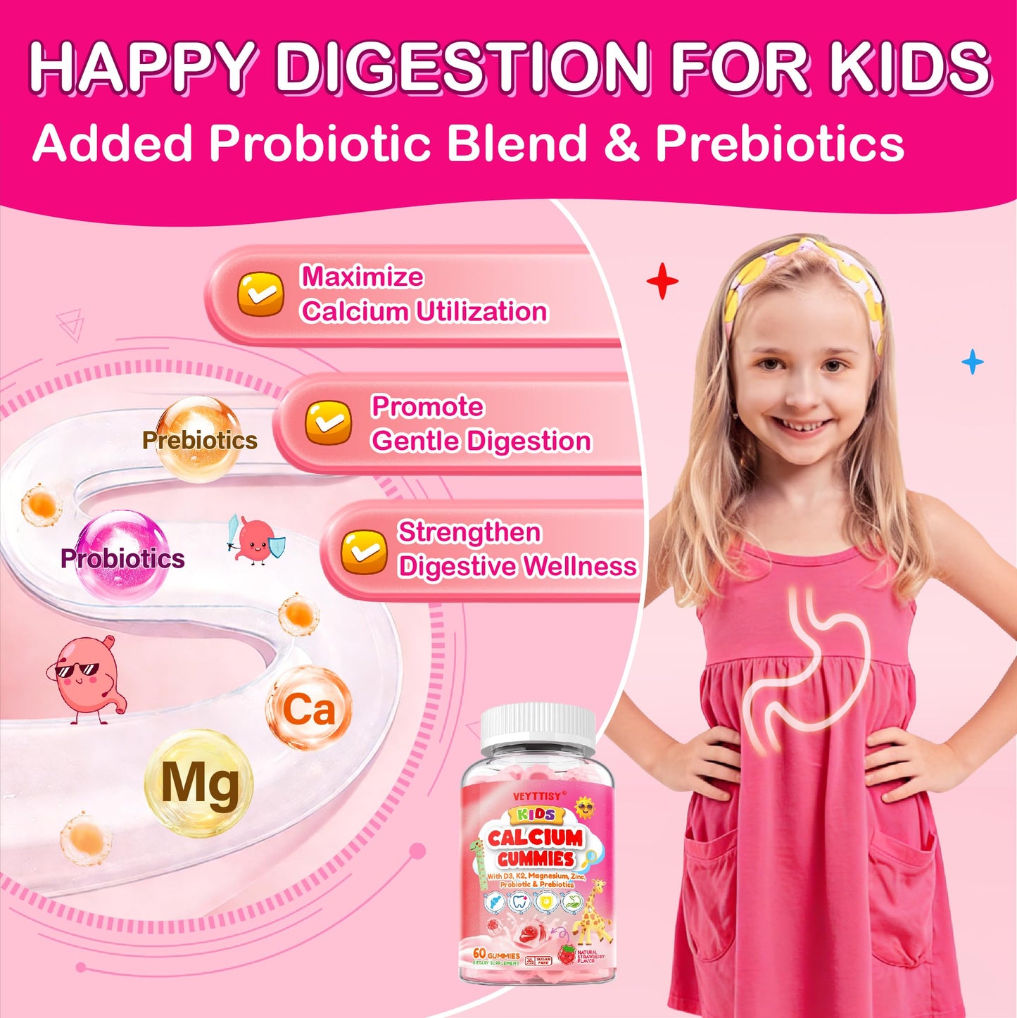 Veyttisy Kids Calcium Gummies with D3 & Magnesium for 4+ Gummy 120 Count