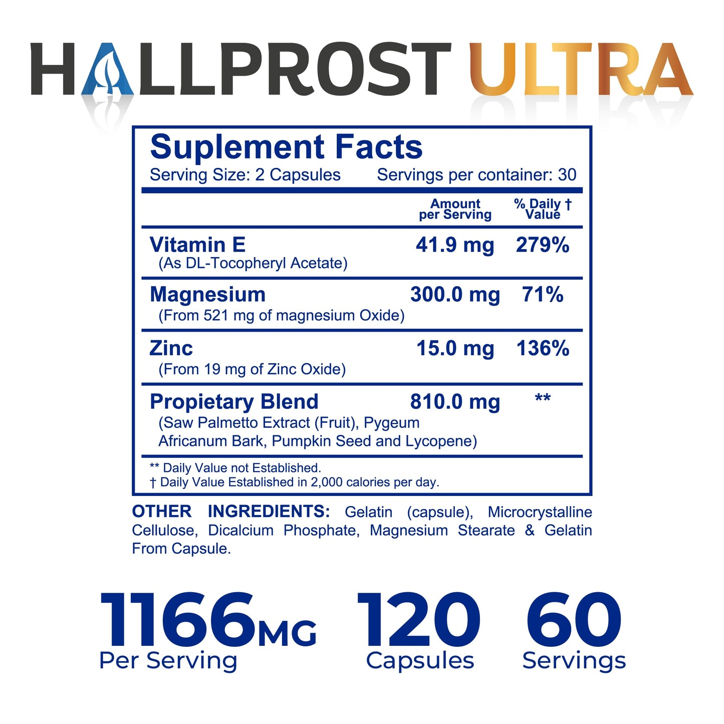 Hallusa Natural Hallprost Ultra 1166mg, Prostate Health, Urinary & Bladder Support, Saw Palmetto, Lycopene, Pygeum, Pumpkin Seed, Zinc & Magnesium, 120 Capsules
