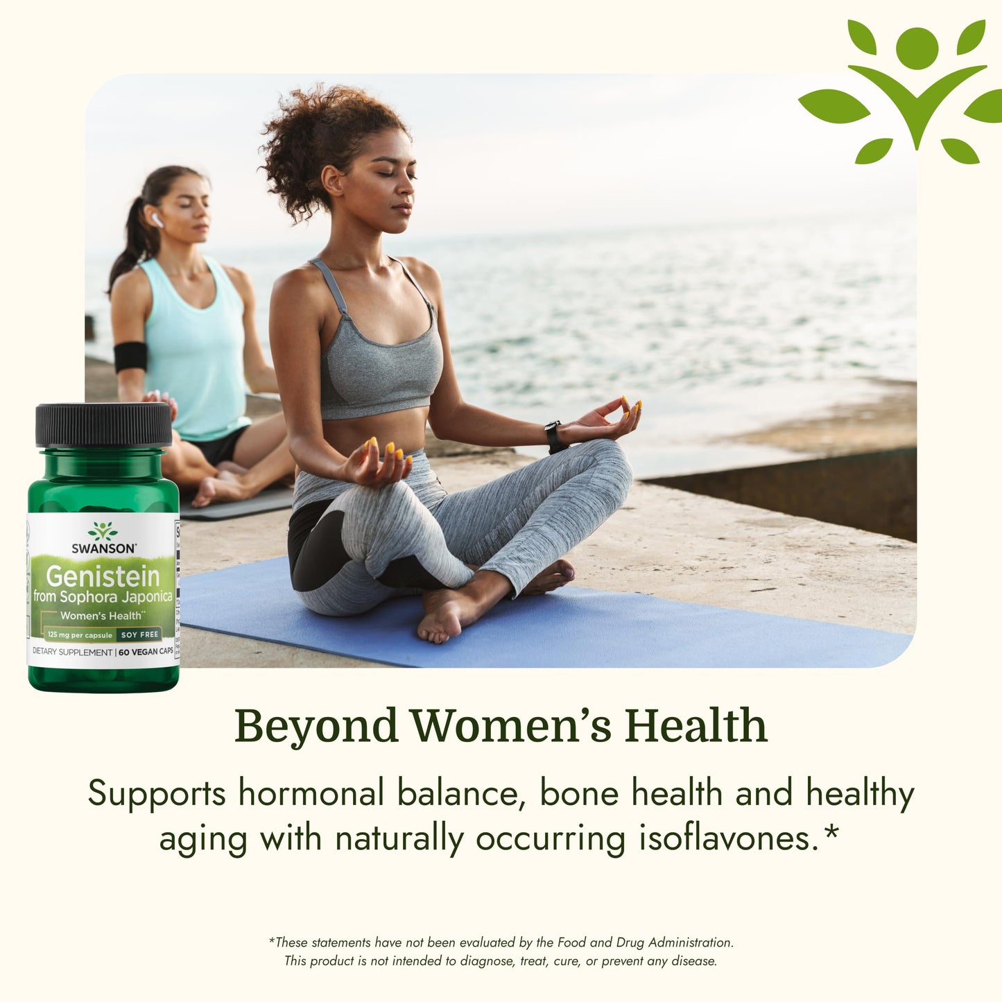 Swanson Soy-Free Genistein Plant-Based Supplement for Women Seeking Hormonal Balance, Bone, and Cardiovascular Support - 125 mg Capsules, 60 Count