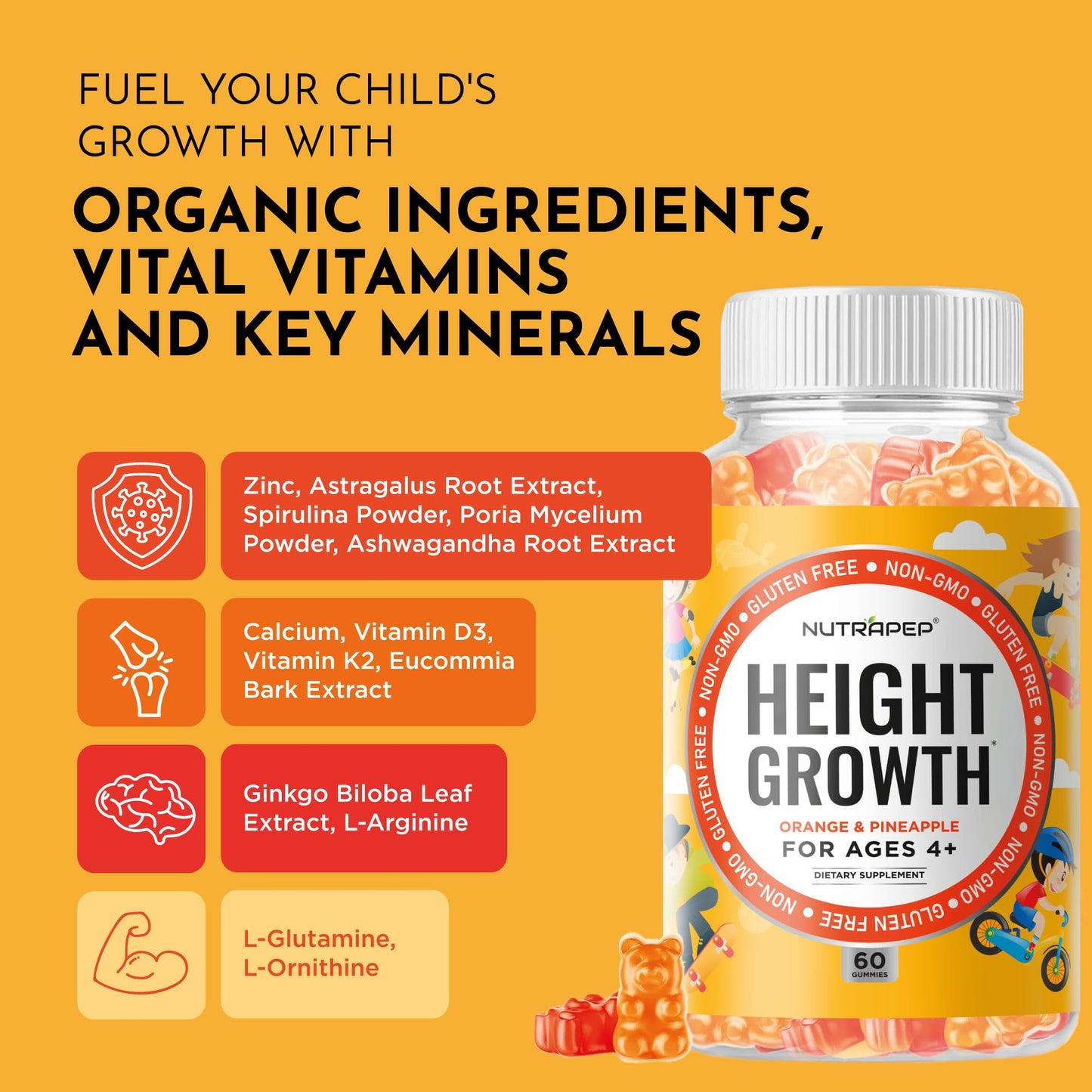 NutraPep Teens Height Growth Gummies 60 Count
